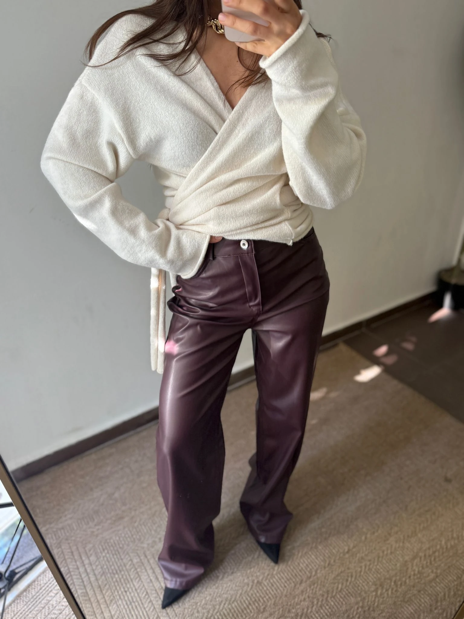 DERİ PANTOLON - Bordo