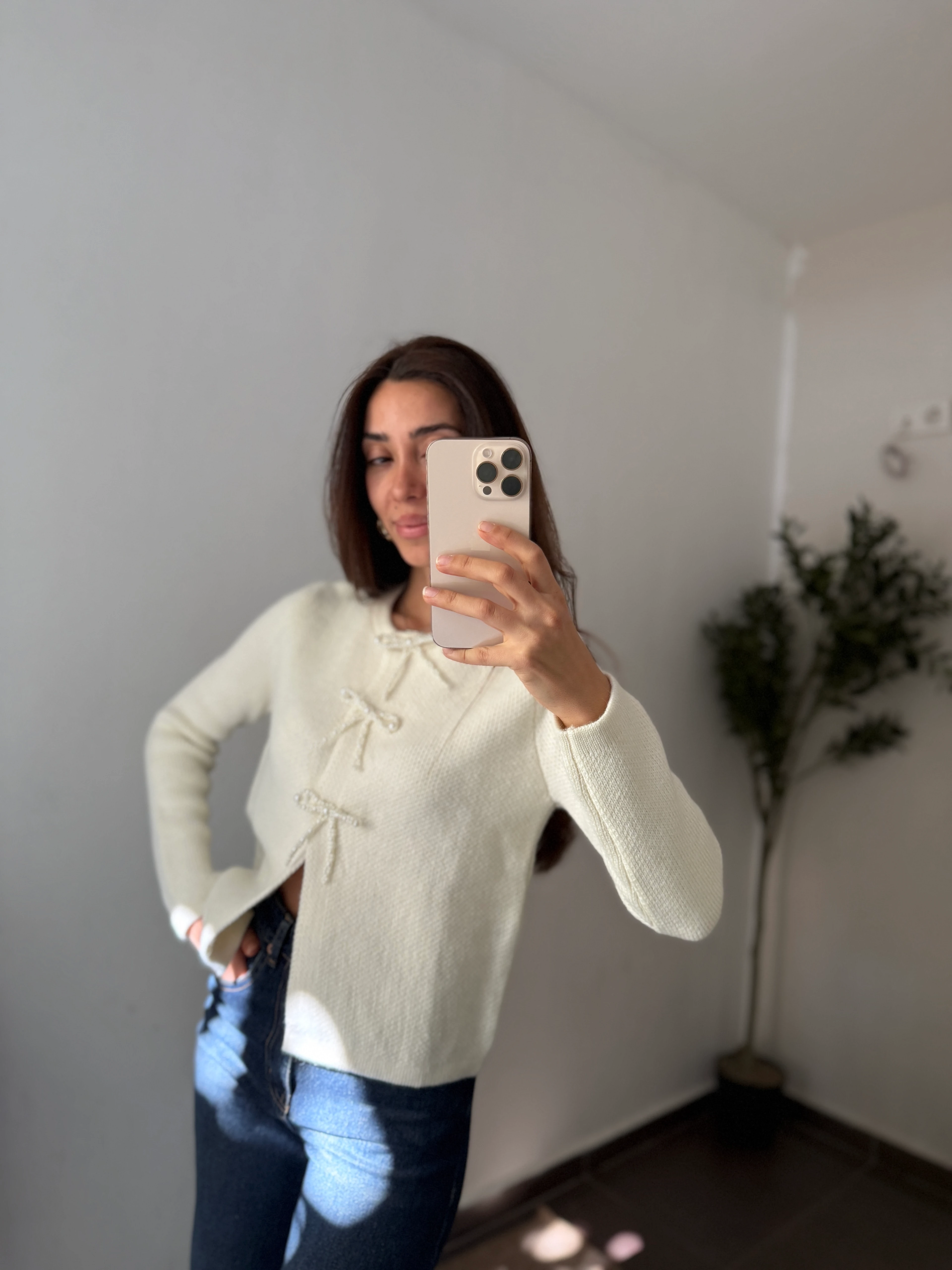 BONCUK KURDELA DETAYLI TRİKO - Taş