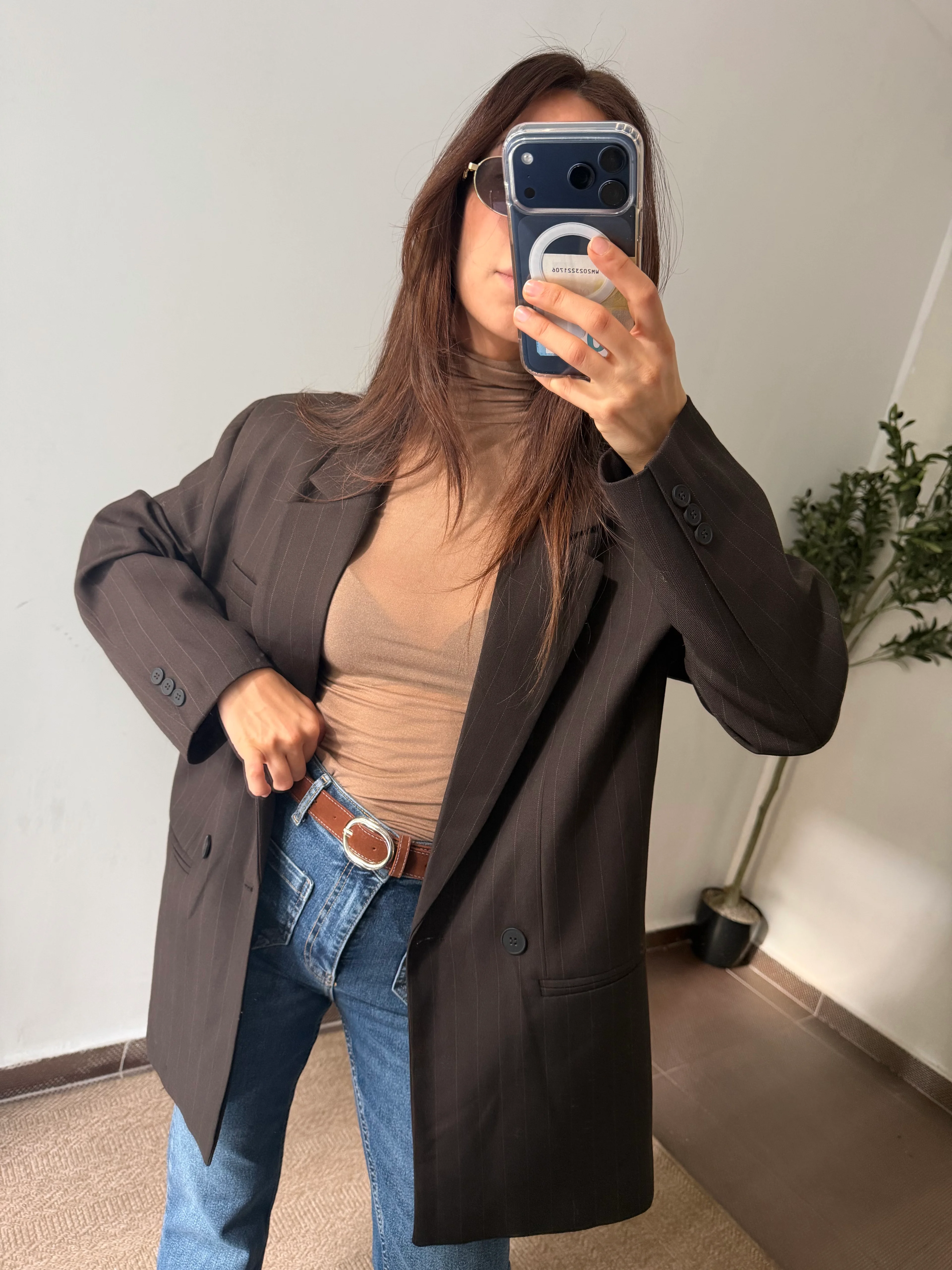 KAHVERENGİ ÇİZGİLİ OVERSİZE BLEYZER 