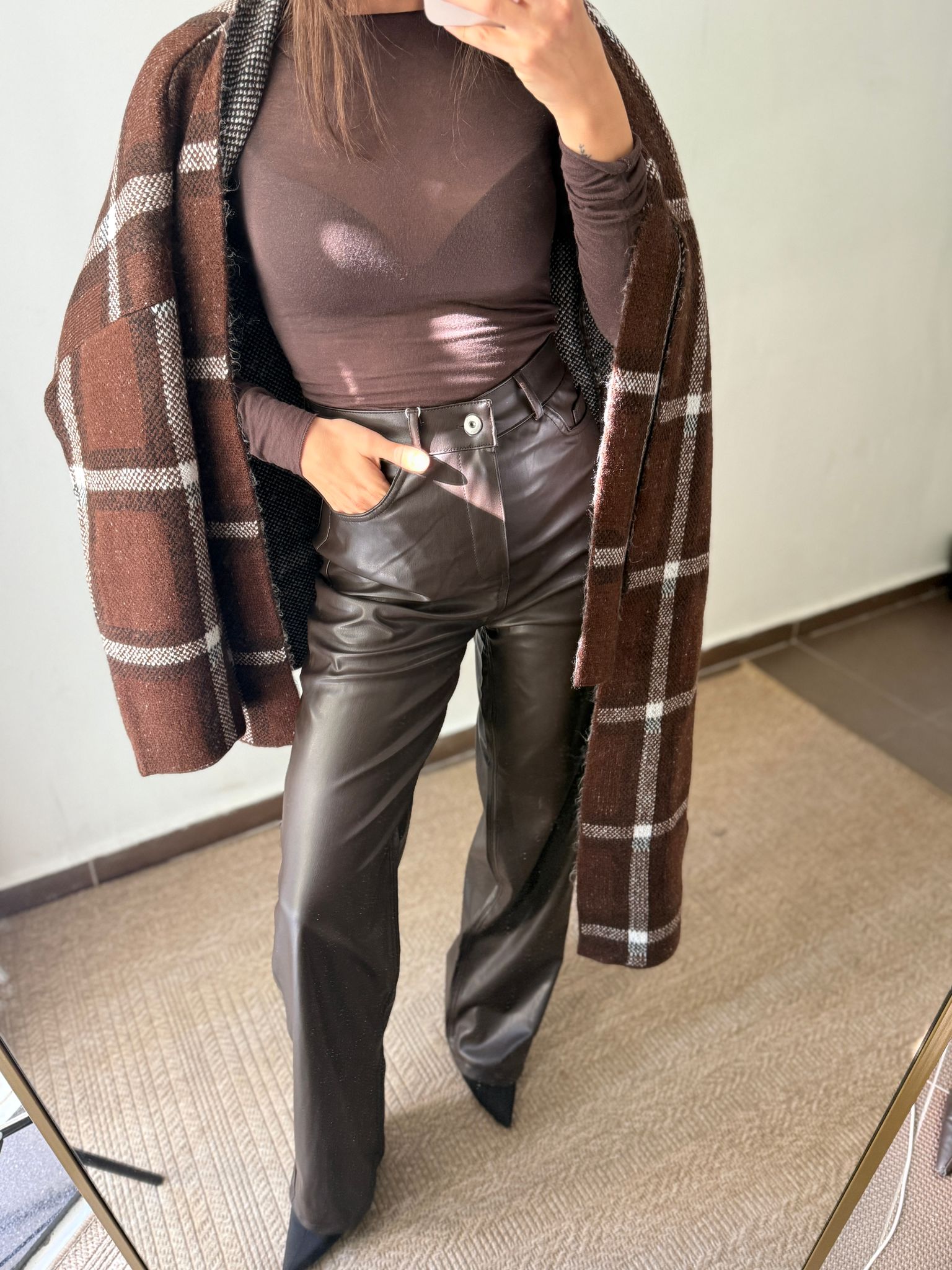 DERİ PANTOLON - Kahve