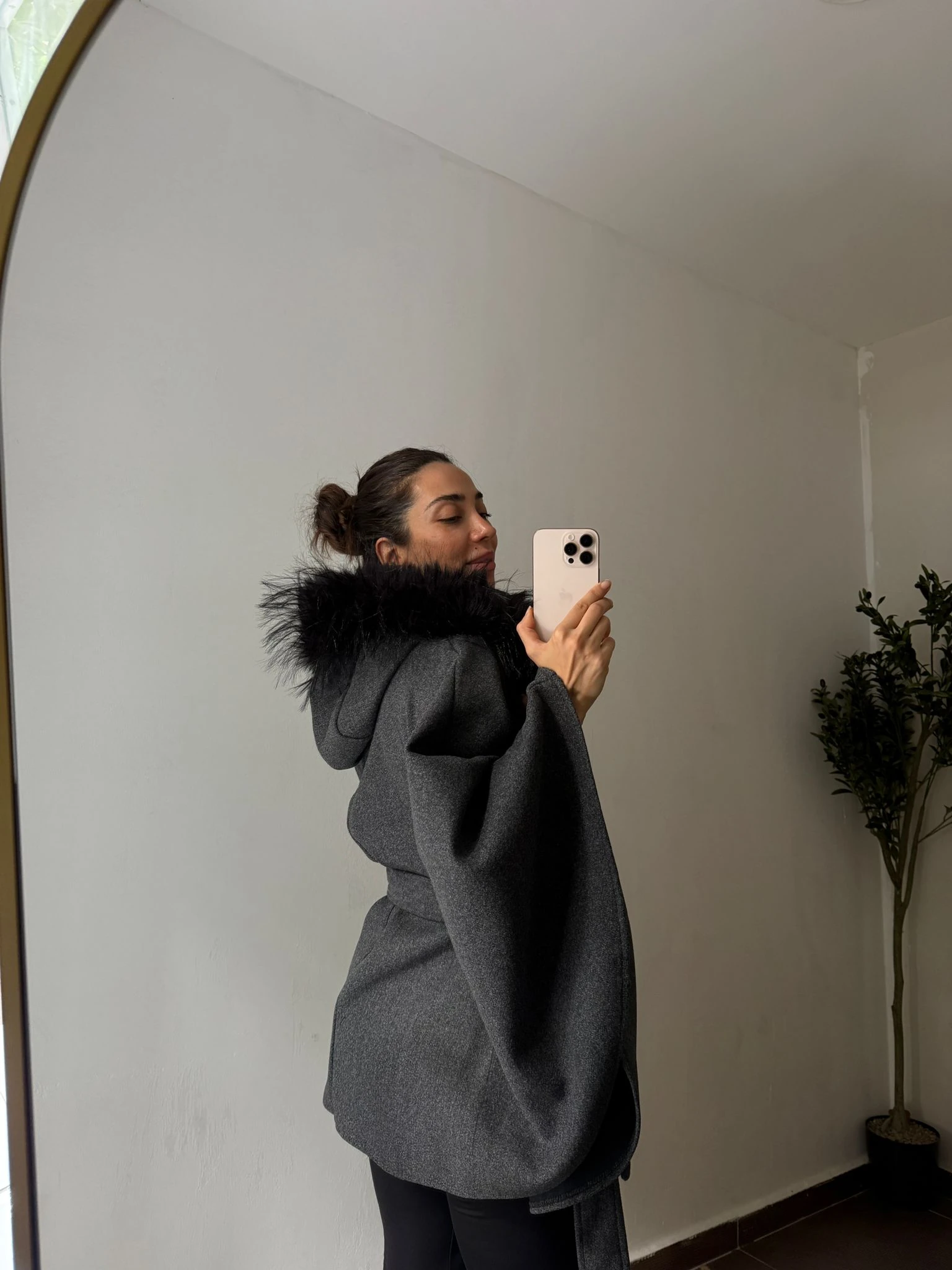 KÜRK DETAYLI PREMİUM KAŞE PANÇO - Antrasit