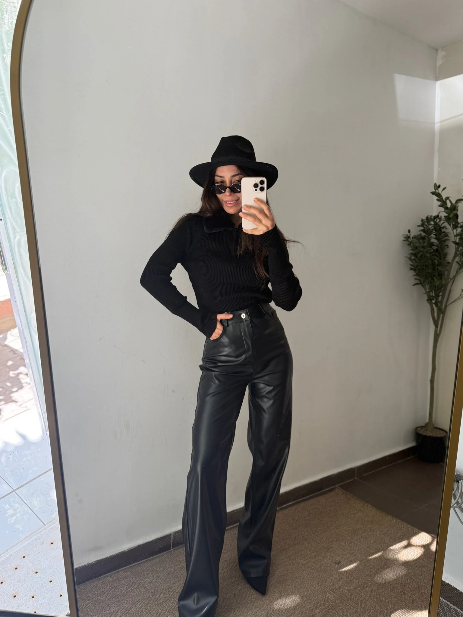 DERİ PANTOLON - Siyah