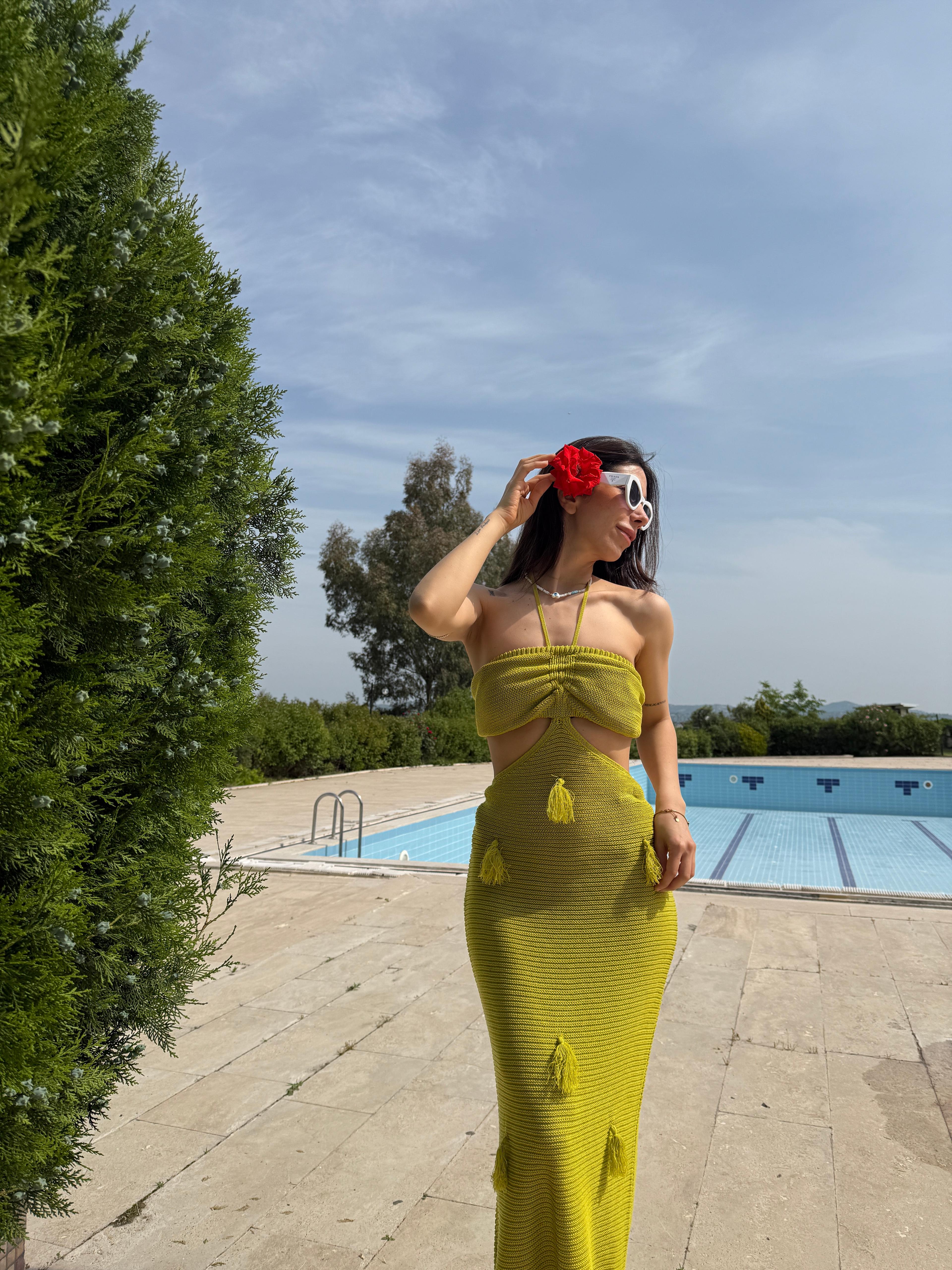 PENCERE DETAYLI MAXI ELBİSE