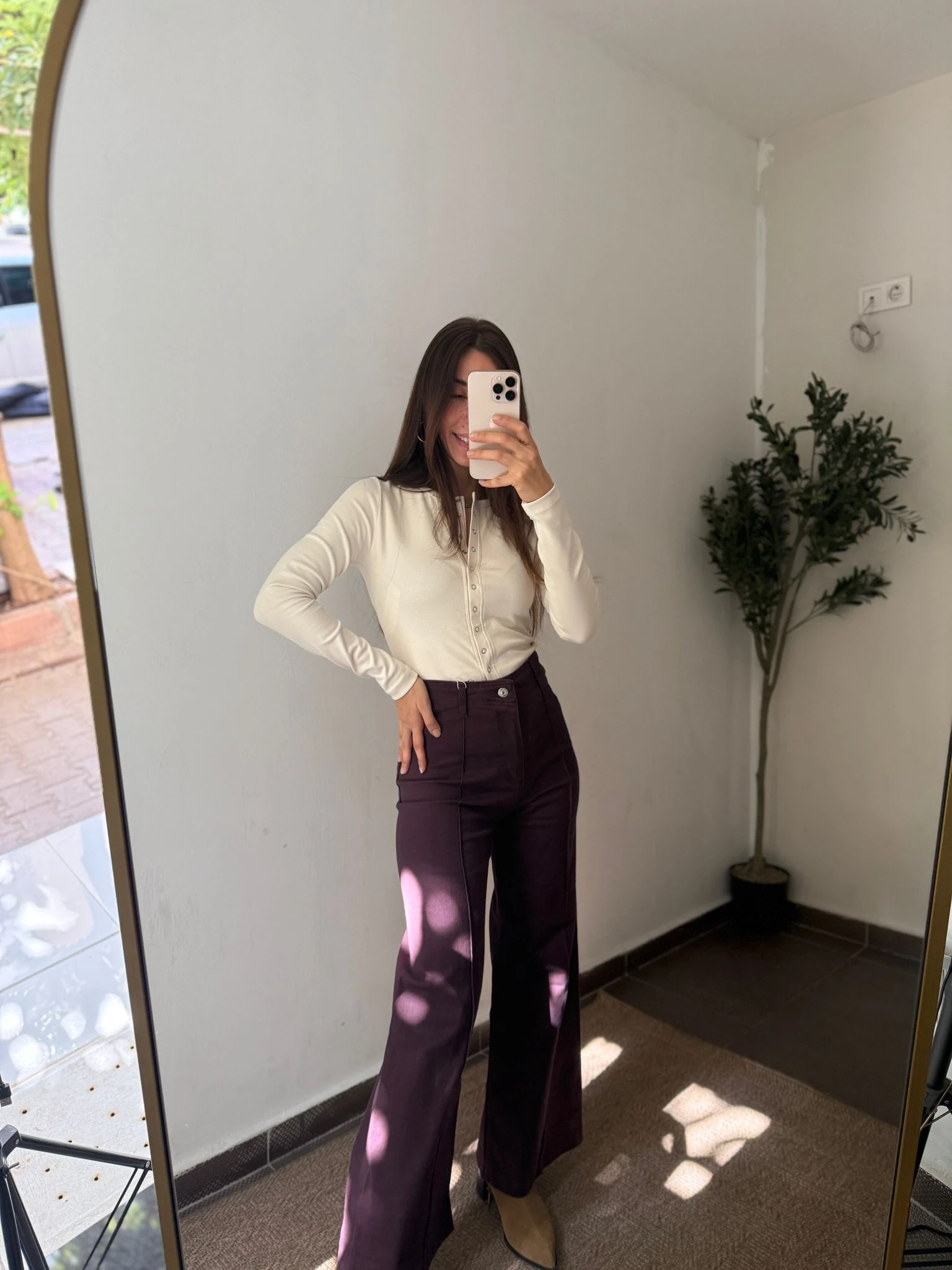 ÇİMA DETAYLI PANTOLON  - Bordo