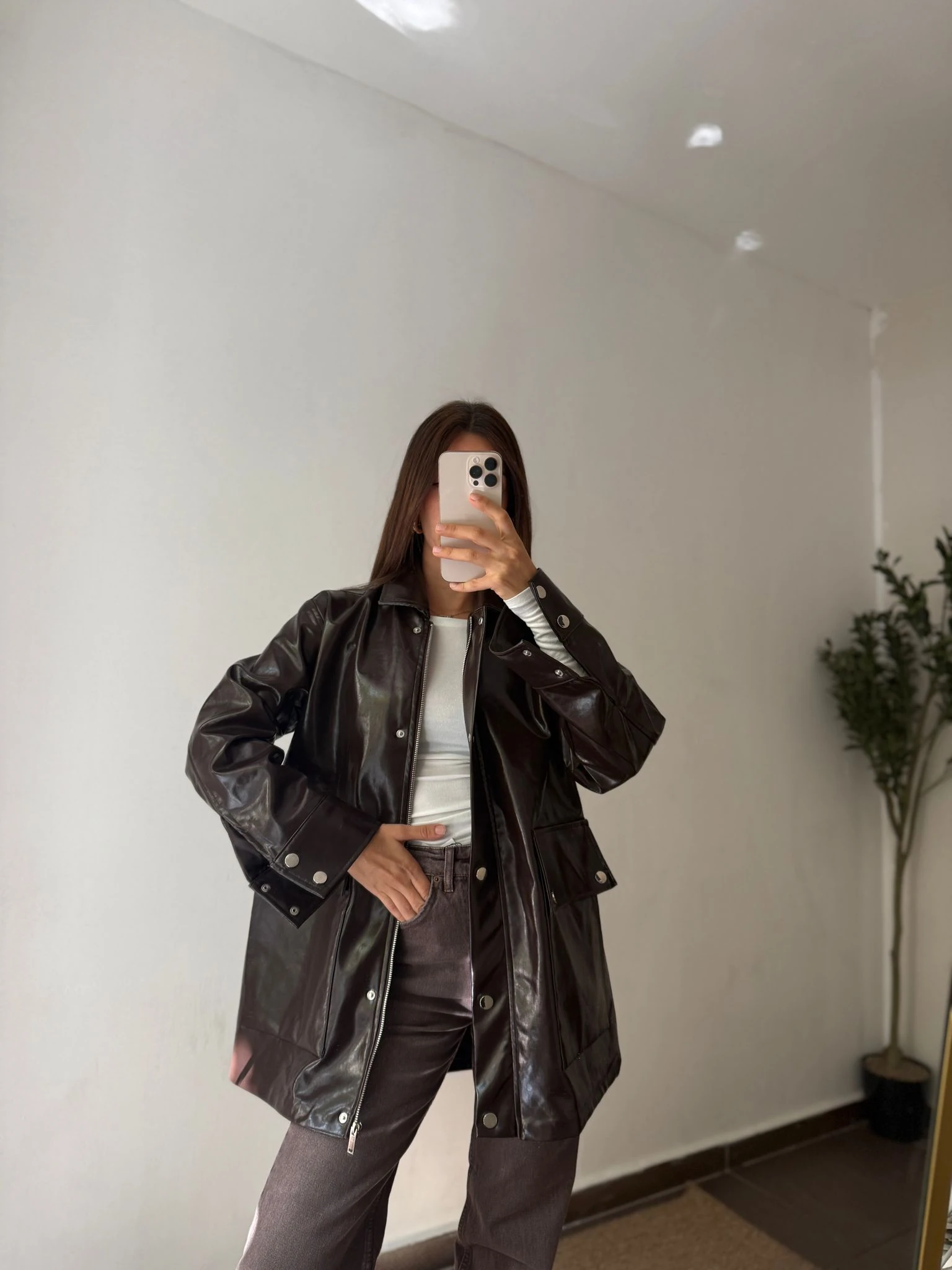 PREMİUM PARLAK DERİ CEKET  - Kahve