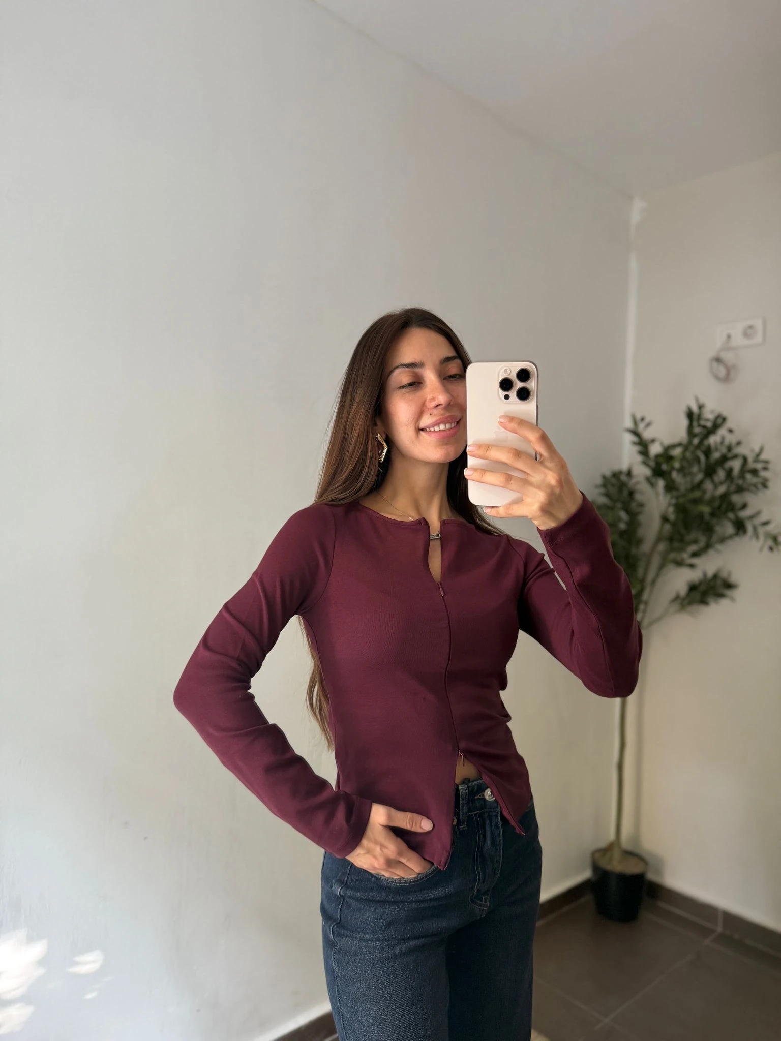 FERMUAR DETAYLI BLUZ - Bordo