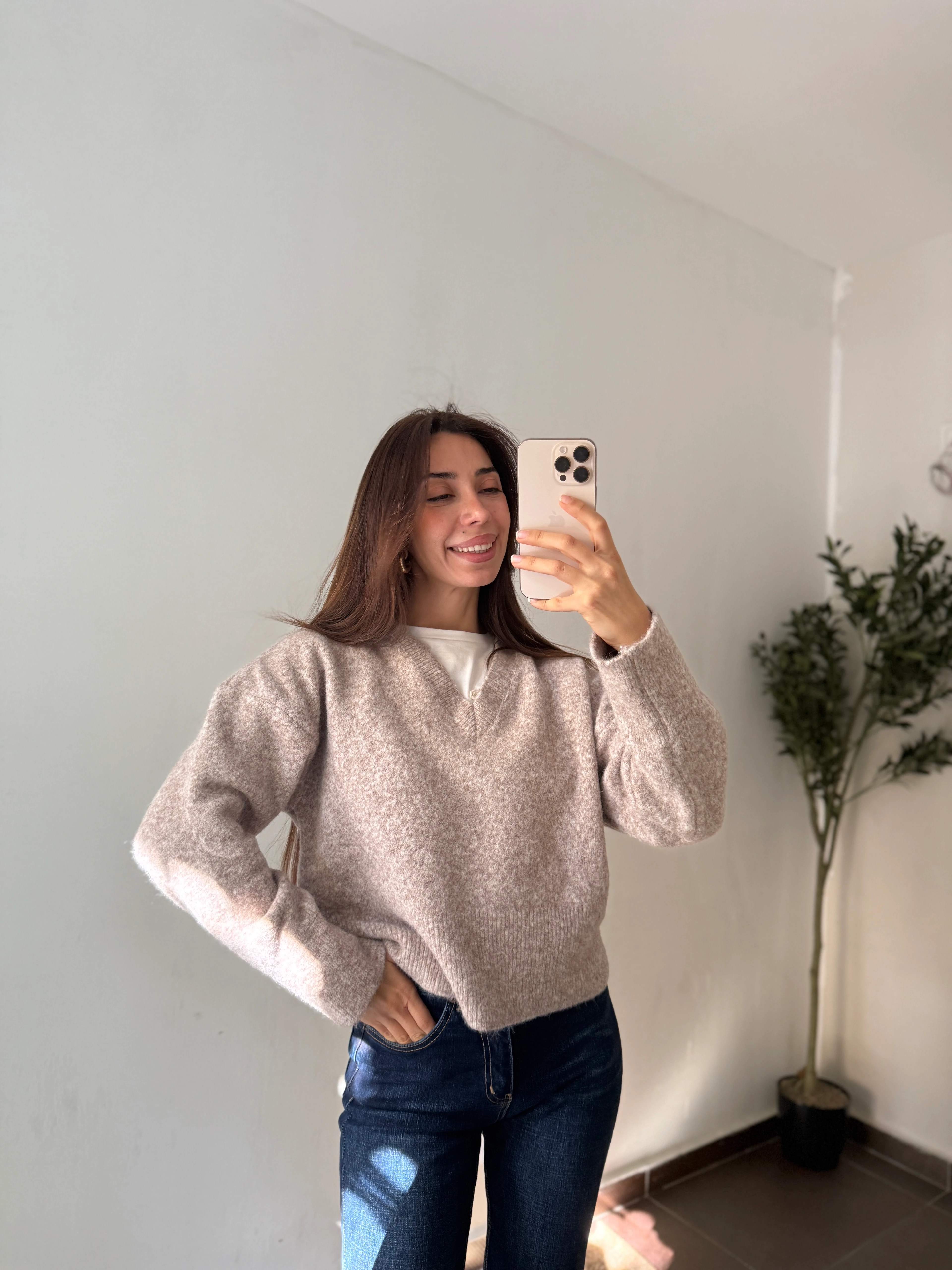 V YAKA YUMOŞ KAZAK  - Vizon