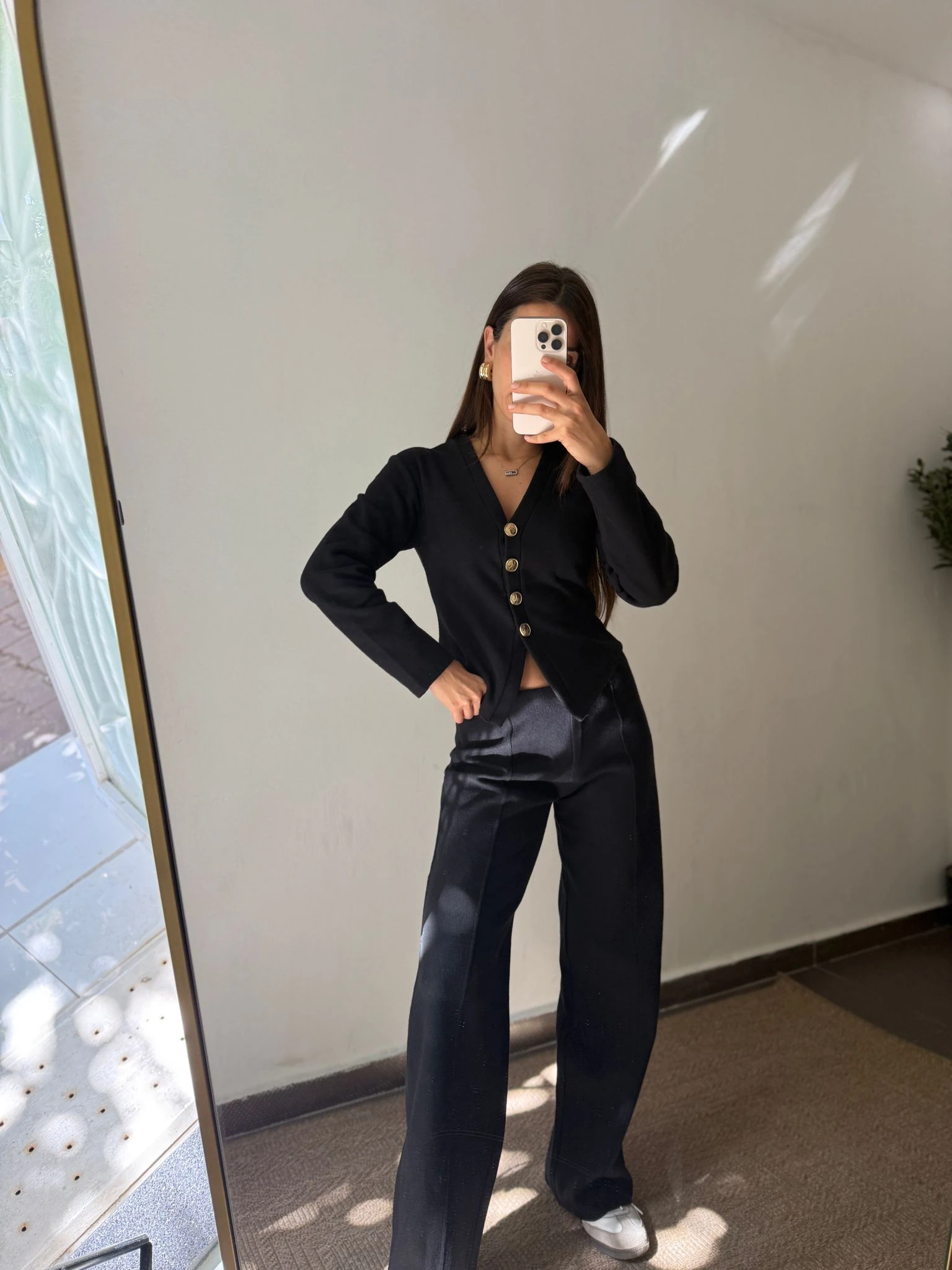 DÜĞMELİ DETAYLI TRİKO TAKIM - Siyah