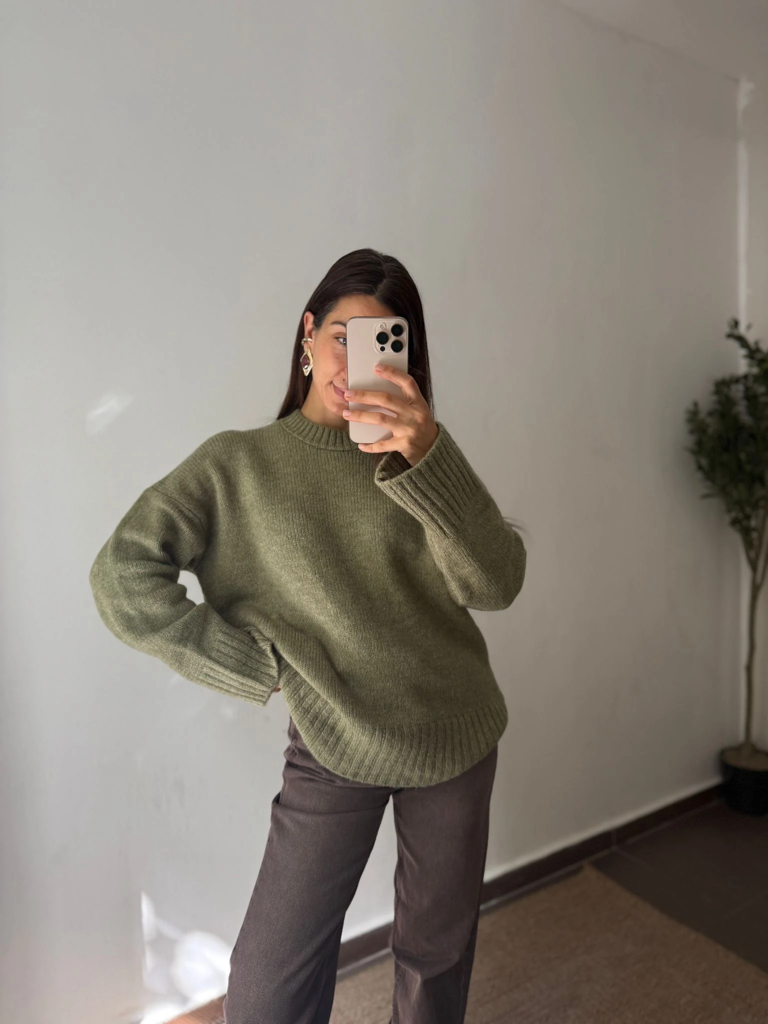 YUVARLAK YAKA YUMOŞ KAZAK  - Haki