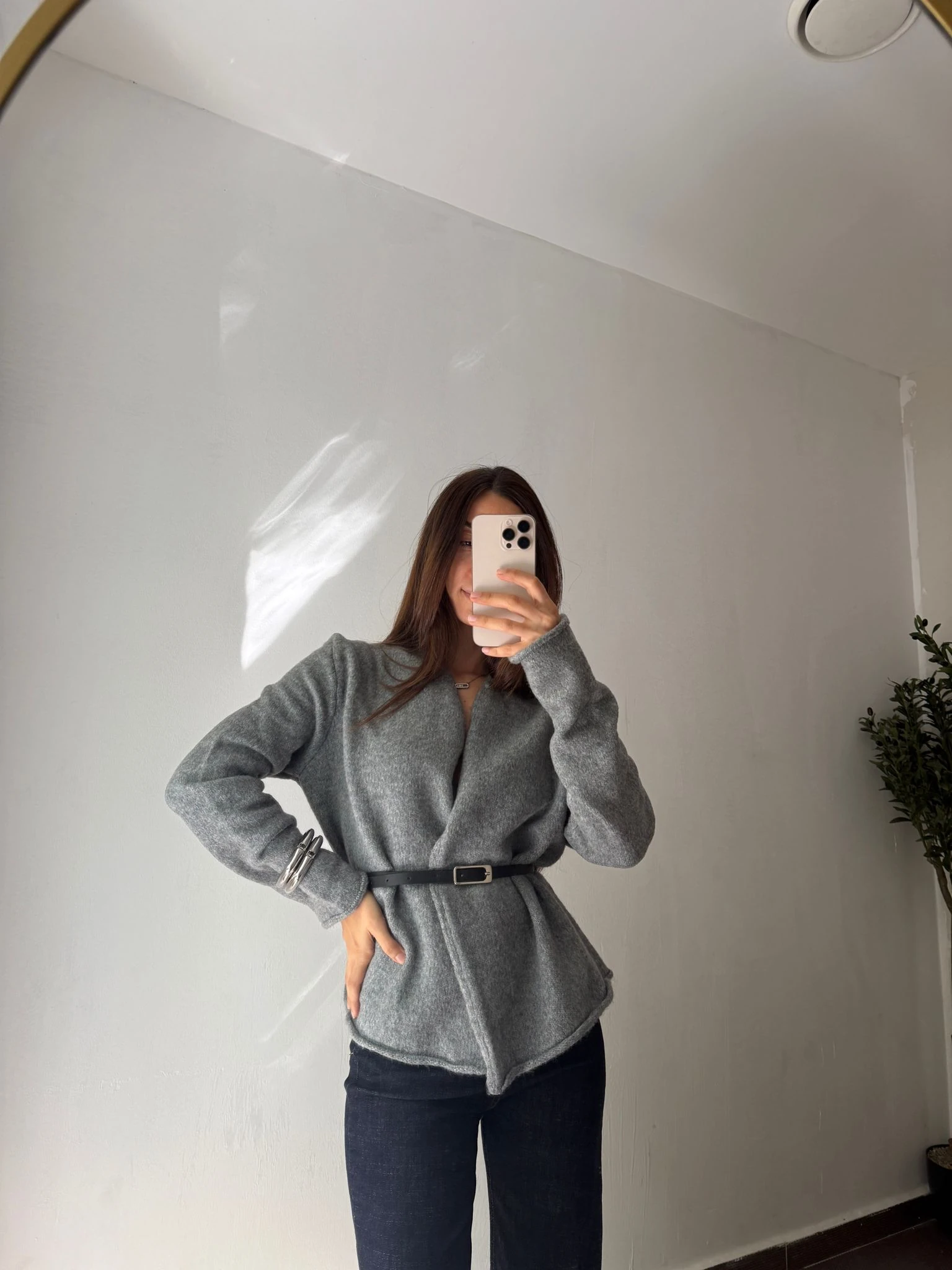 KEMERLİ KRUVAZE TRİKO HIRKA - Gri