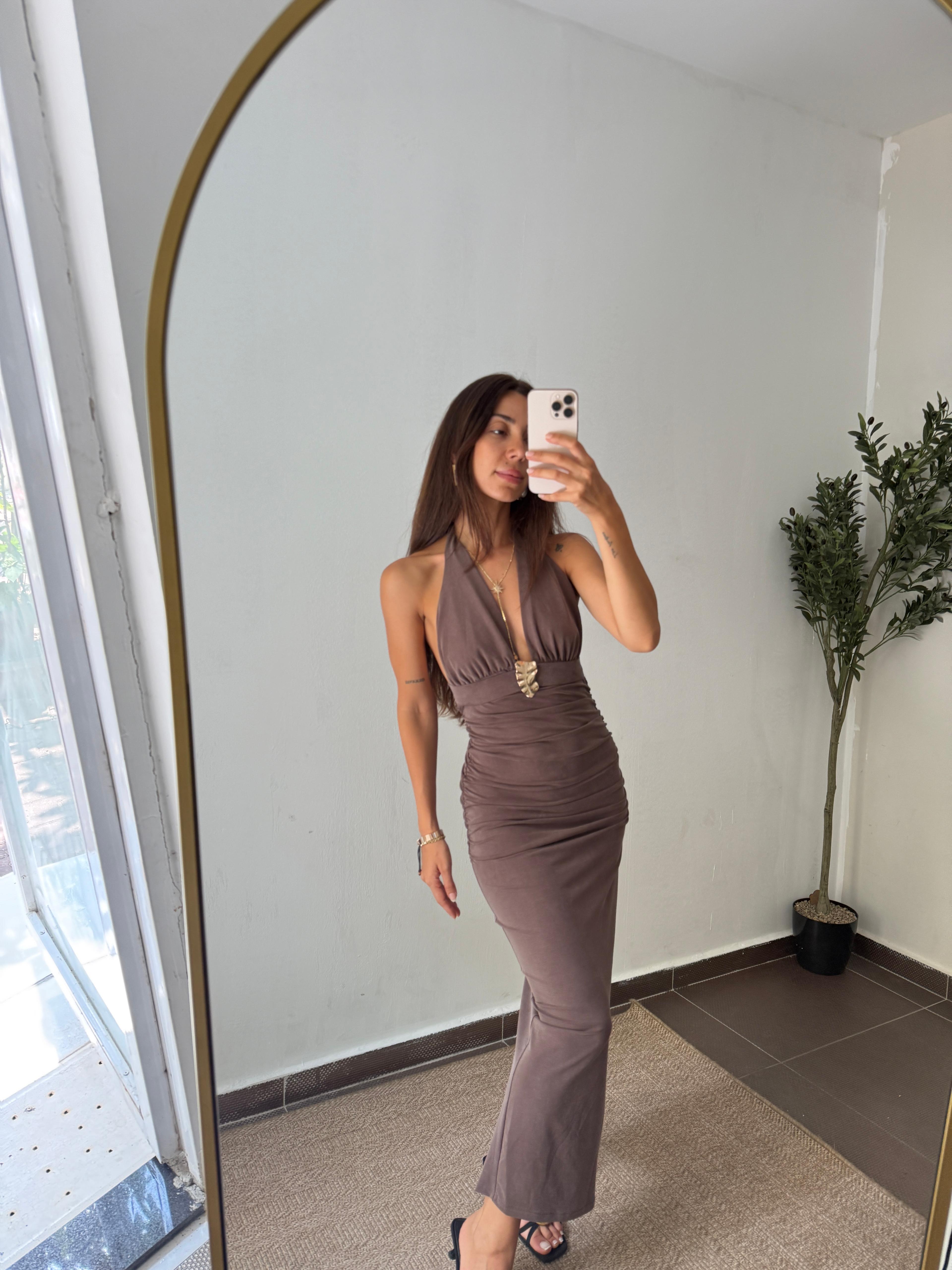 GOLD DETAY COLETTE ELBISE KAHVE 