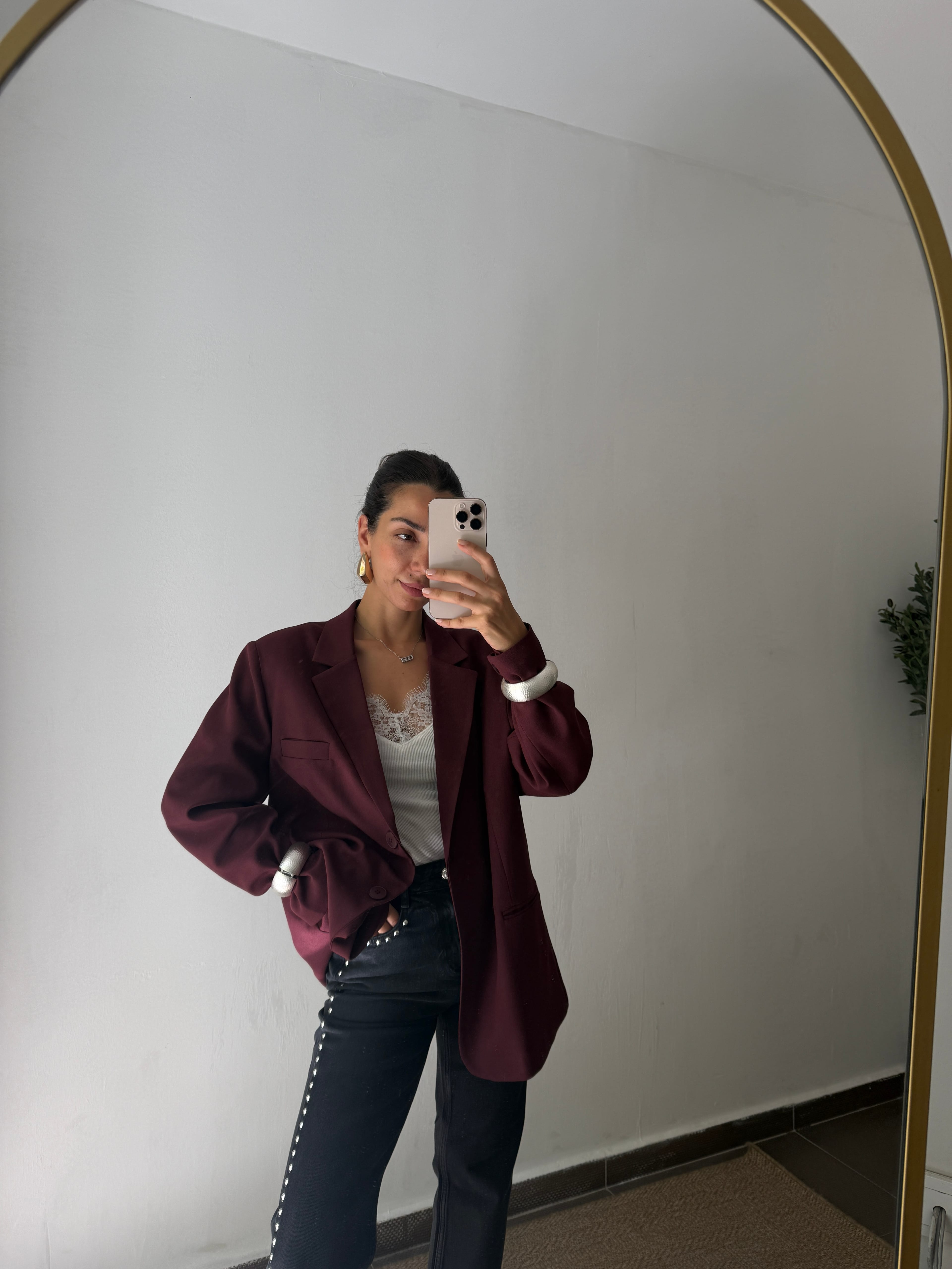 BORDO BLAZER OVERSİZE