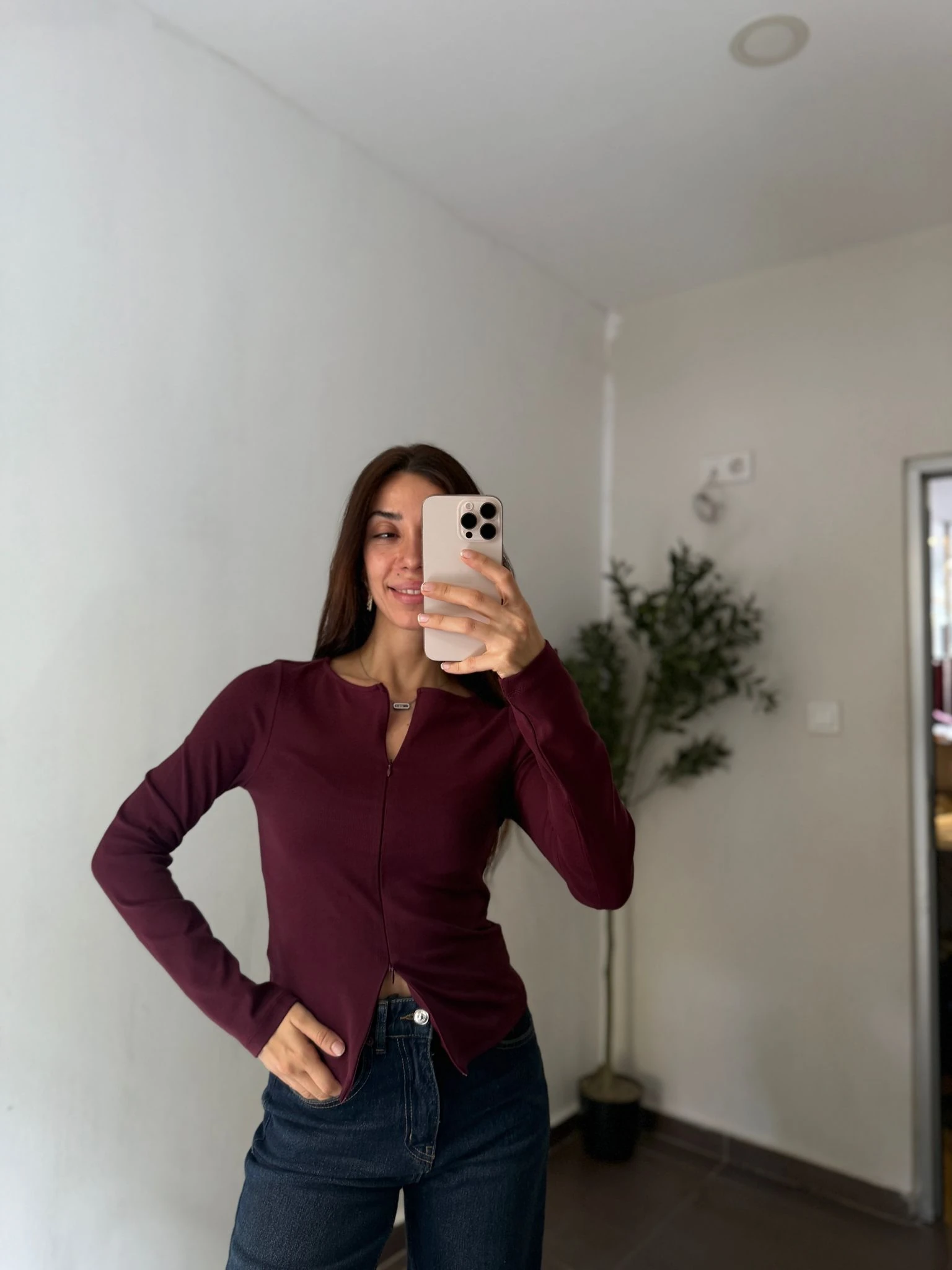 FERMUAR DETAYLI BLUZ - Bordo