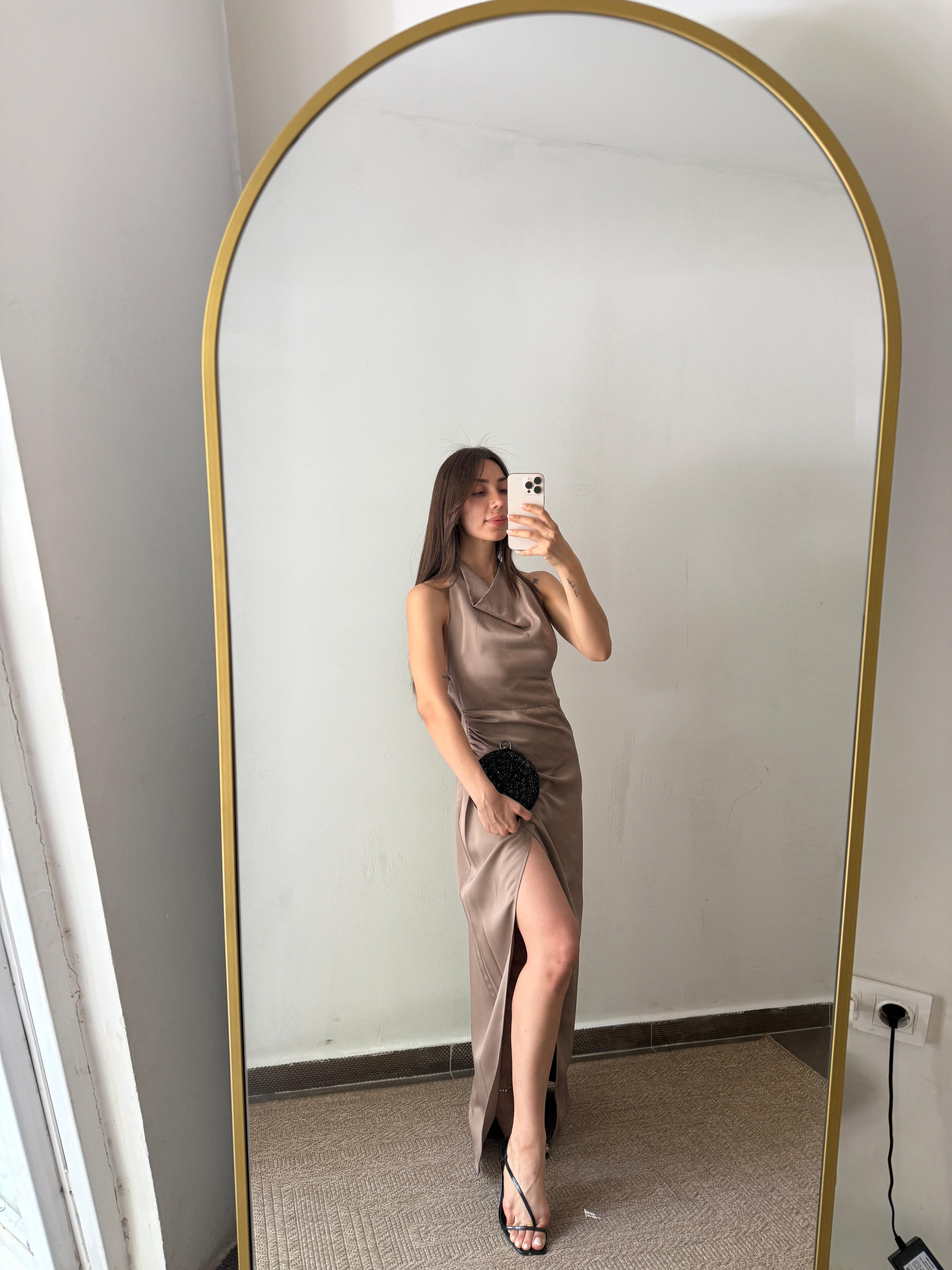 SATEN SIRT DETAYLI ELBISE
