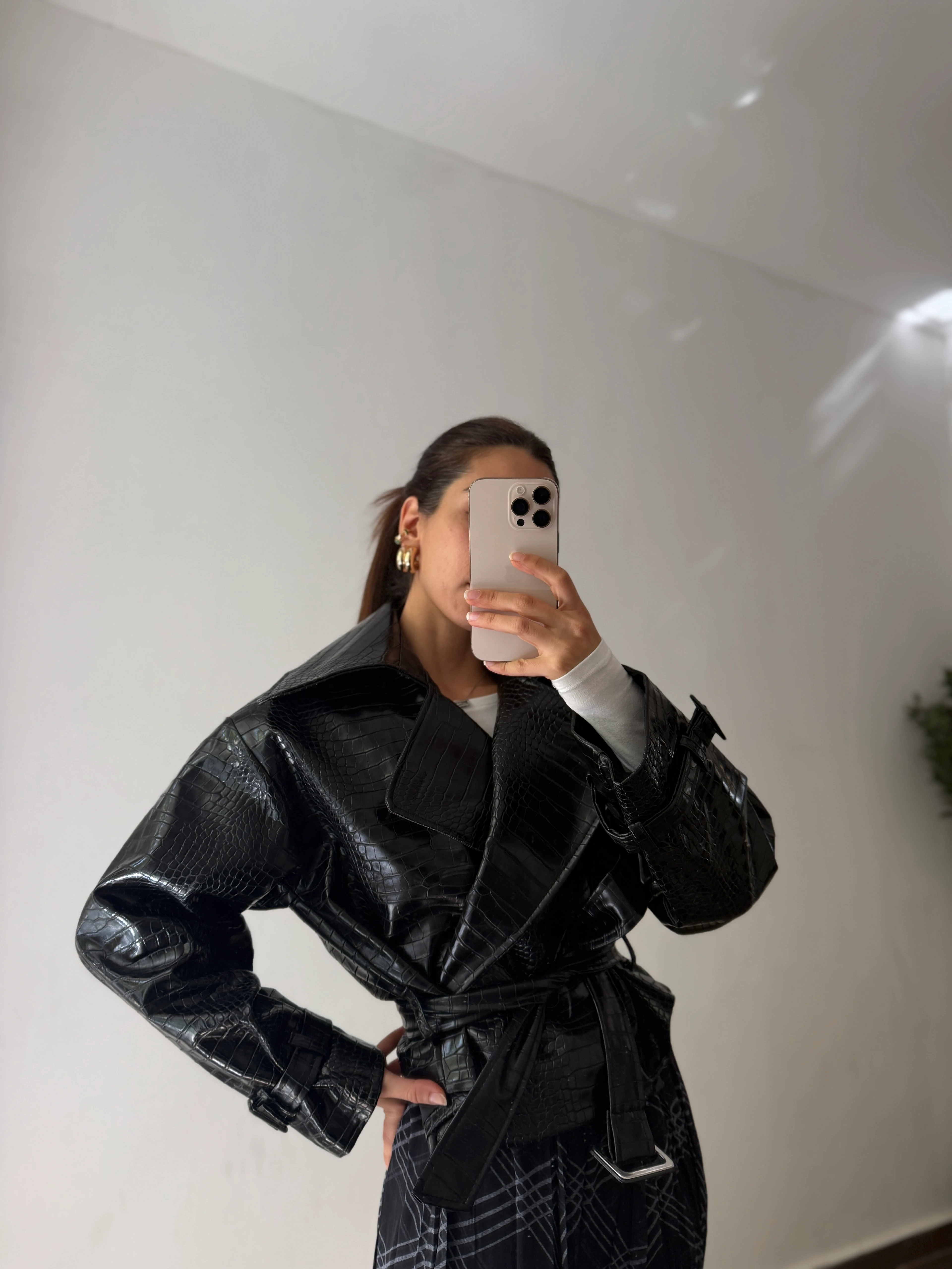 KROKO YAKALI DERİ CEKET 