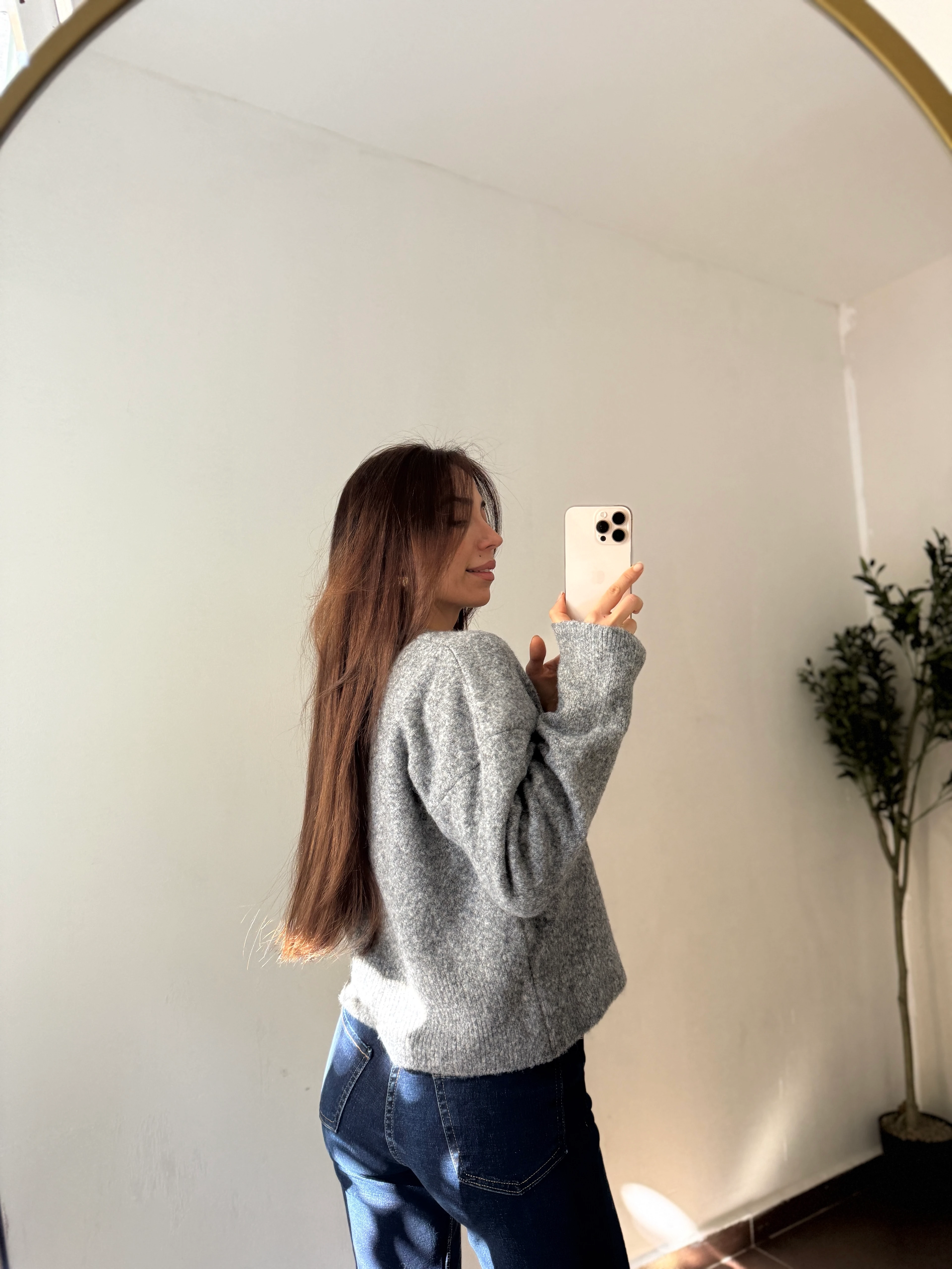 V YAKA YUMOŞ KAZAK  - Gri