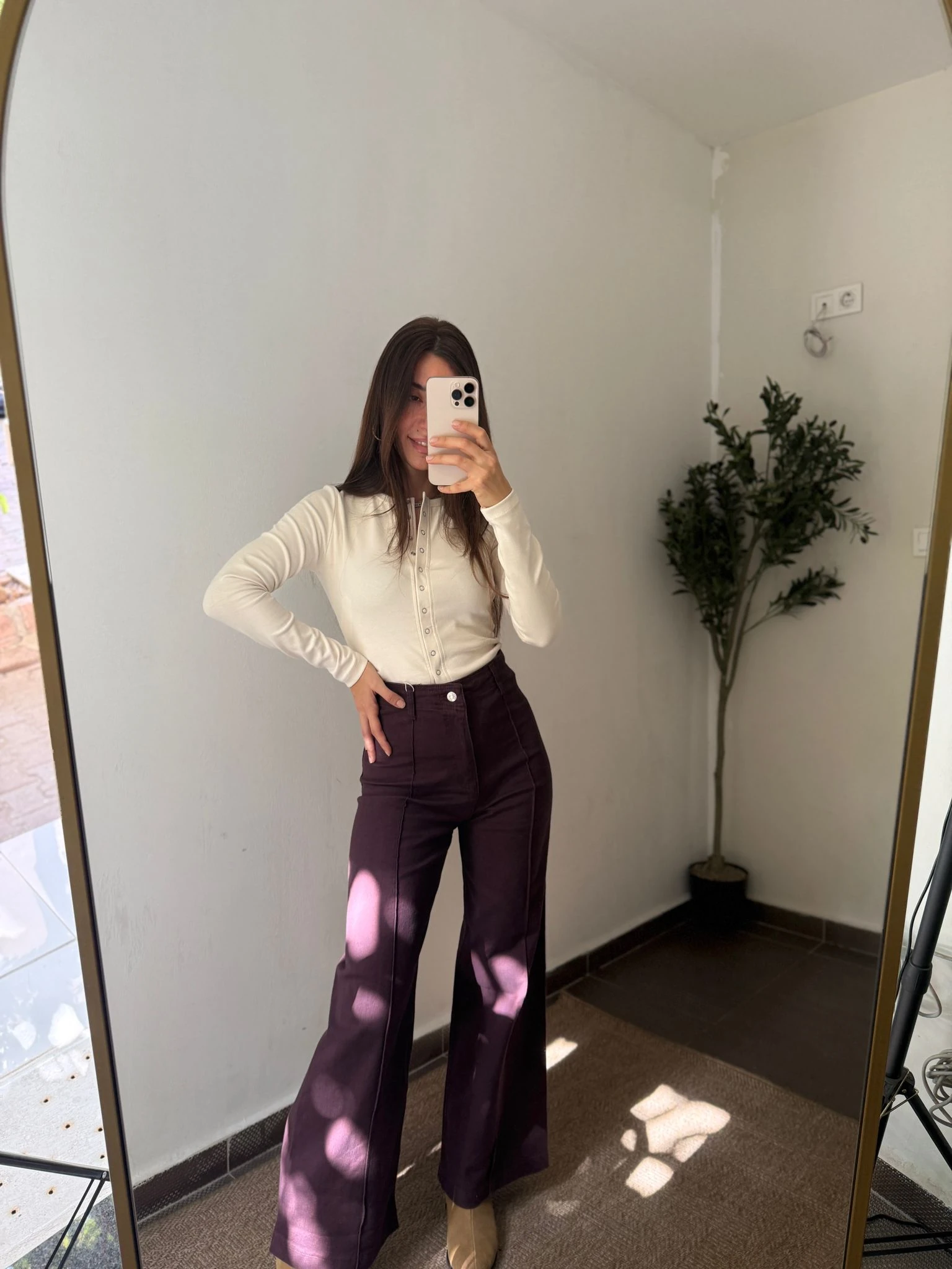 ÇİMA DETAYLI PANTOLON  - Bordo