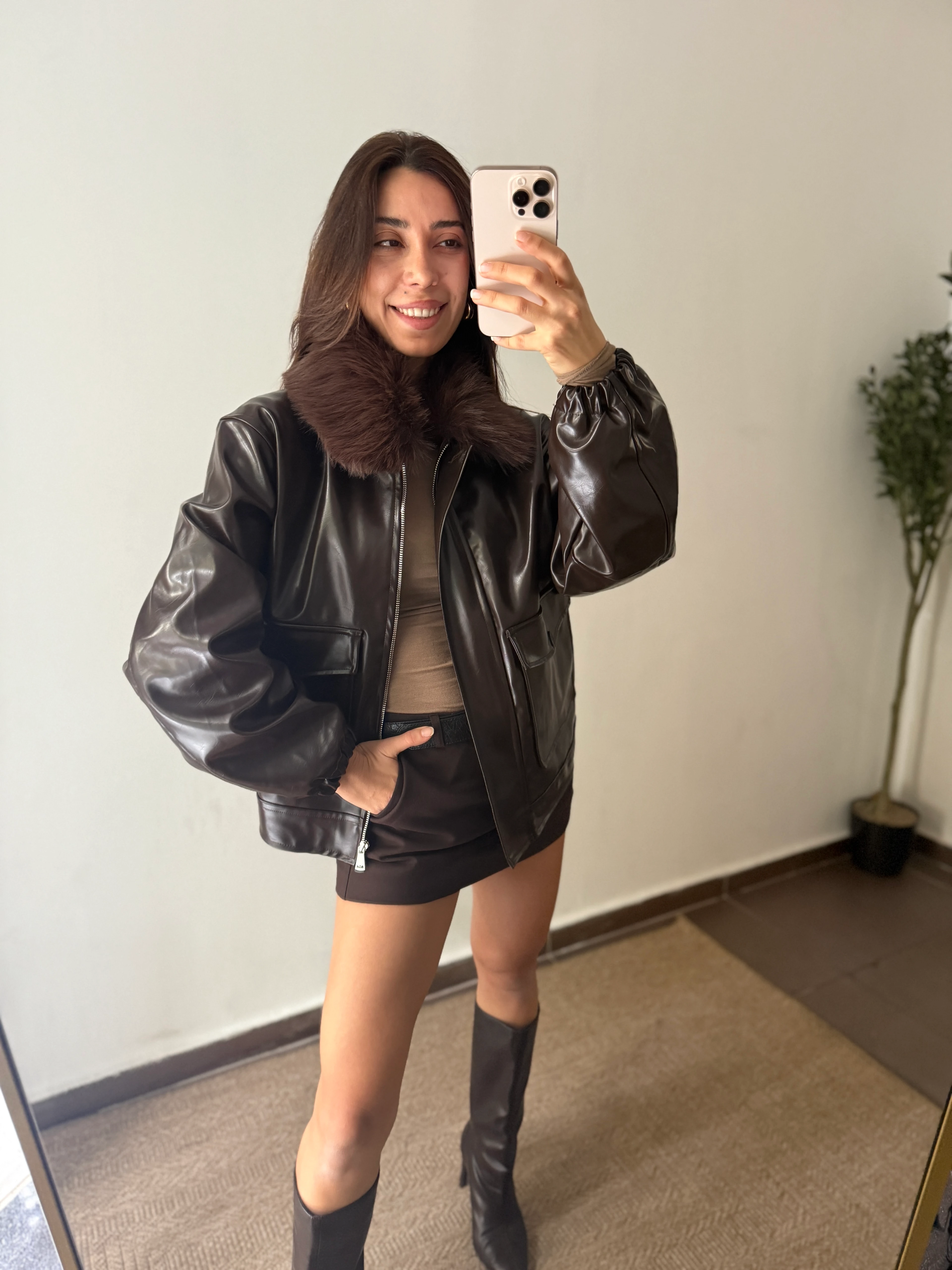 KÜRKLÜ TASARIM DERİ CEKET 