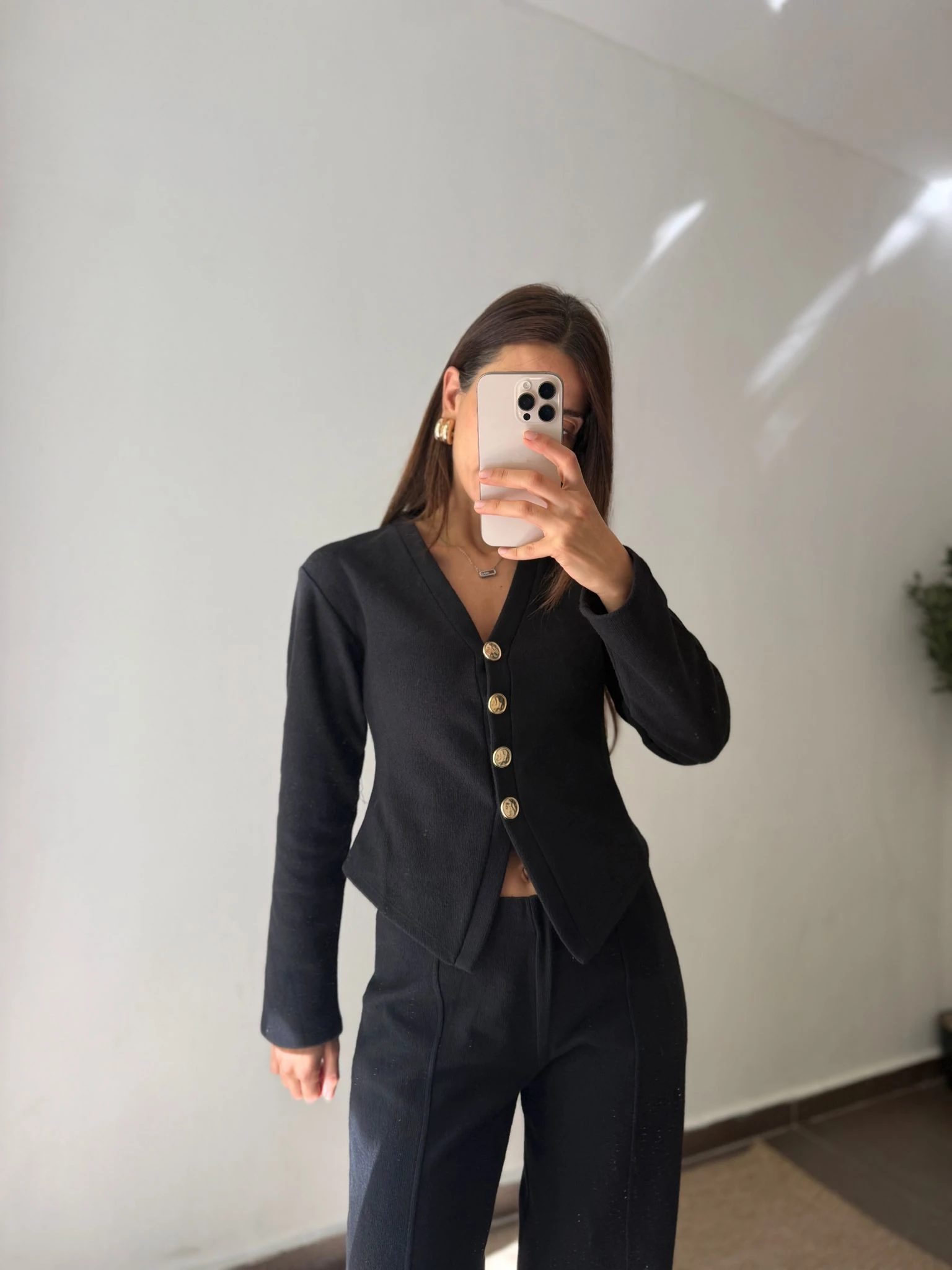 DÜĞMELİ DETAYLI TRİKO TAKIM - Siyah