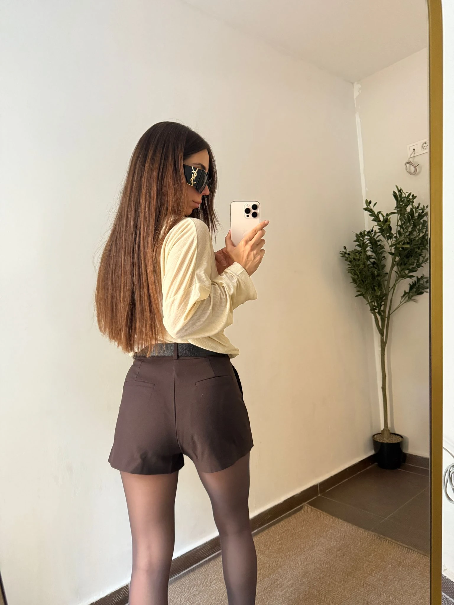 KEMERLİ PREMİUM ŞORT ETEK  - Kahve