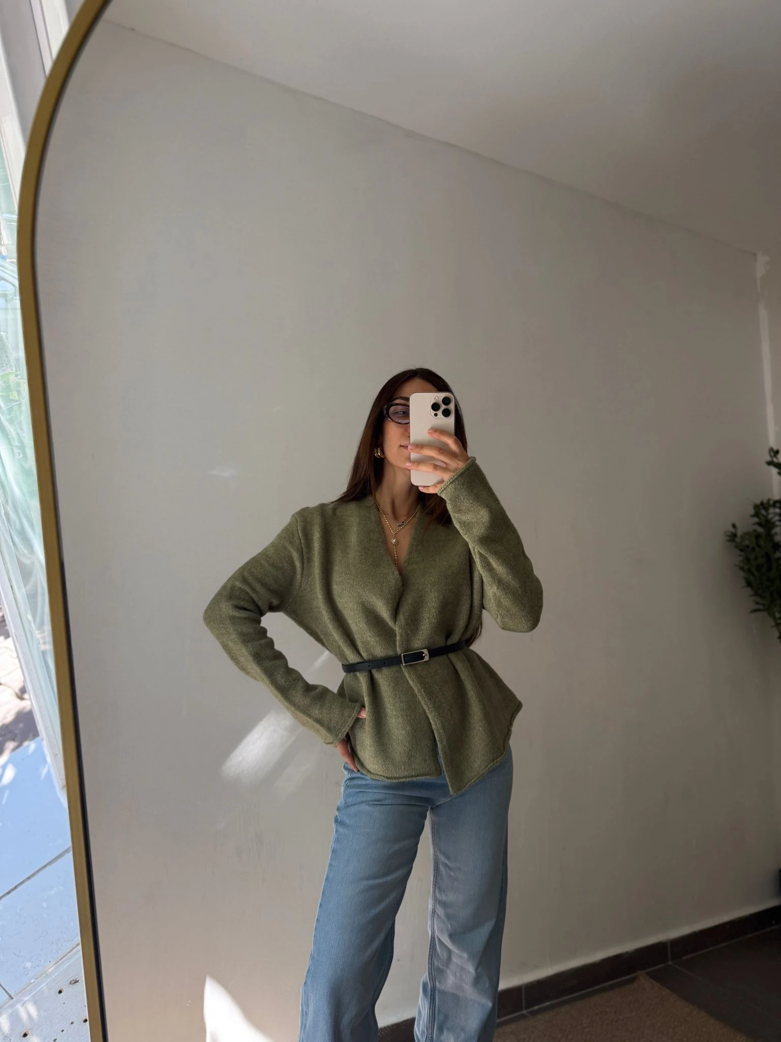 KEMERLİ KRUVAZE TRİKO HIRKA - Haki