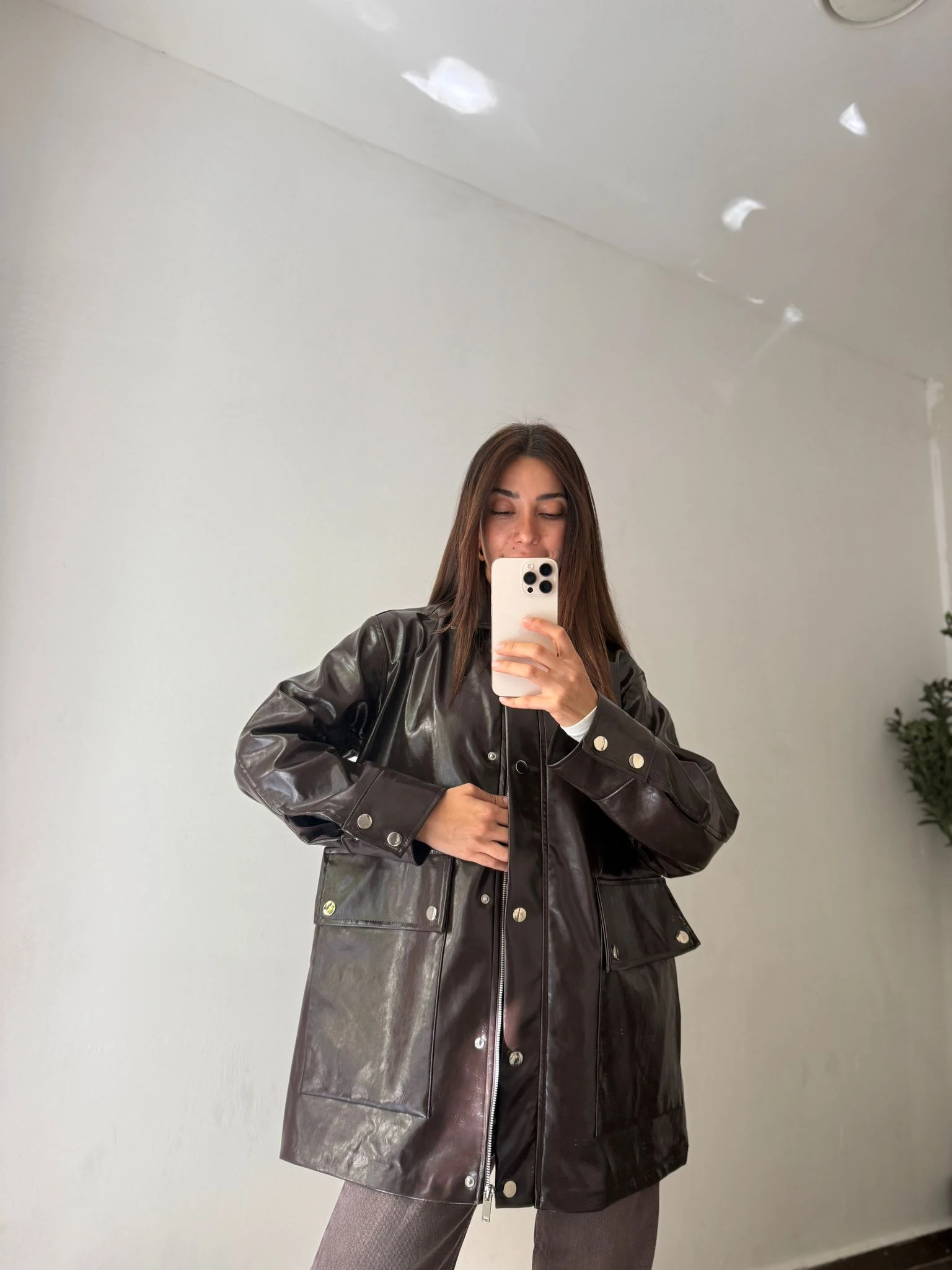 PREMİUM PARLAK DERİ CEKET  - Kahve