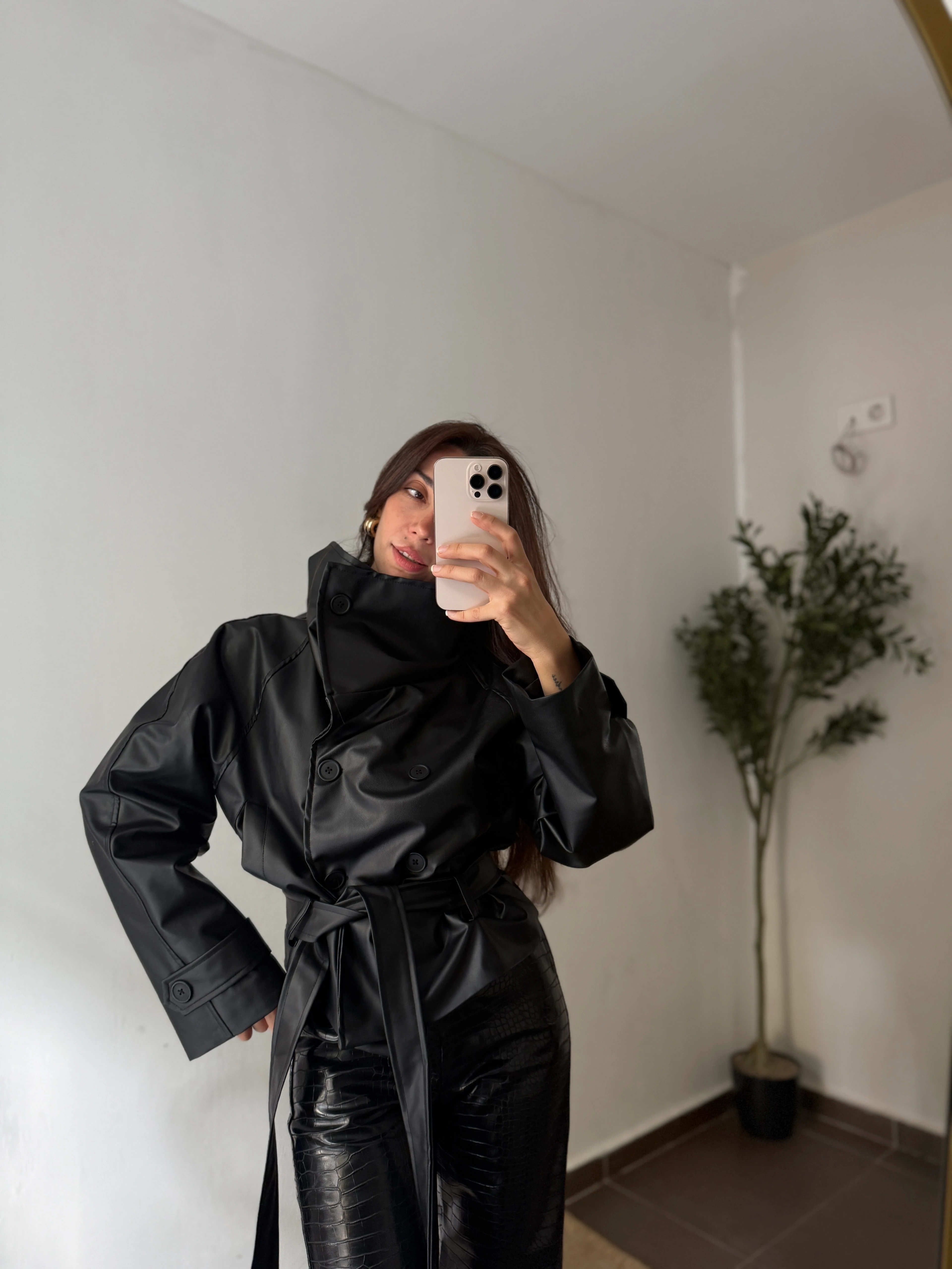 DİK YAKA DERİ KEMERLİ SYH