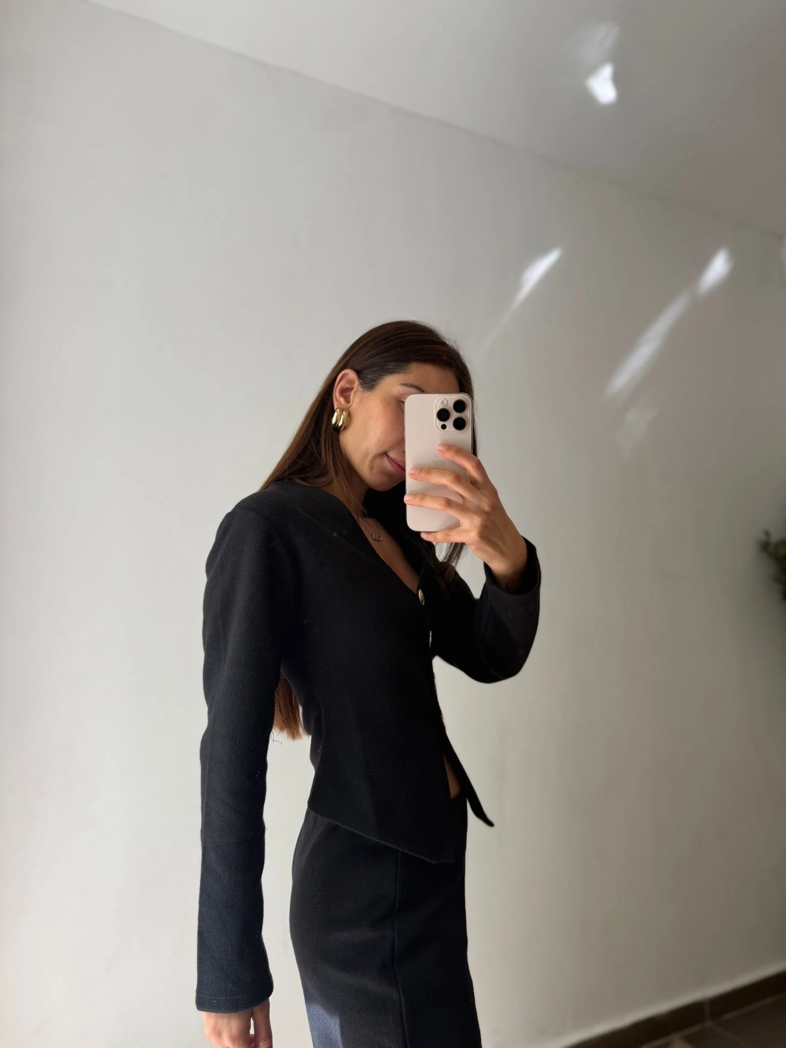 DÜĞMELİ DETAYLI TRİKO TAKIM - Siyah