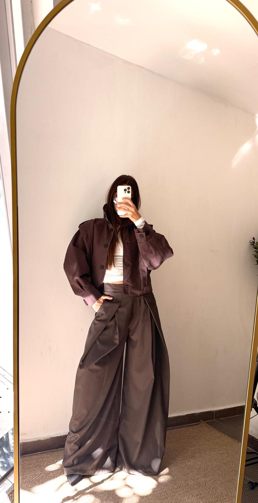 PİLİLİ BOL PAÇA PANTOLON - Kahve