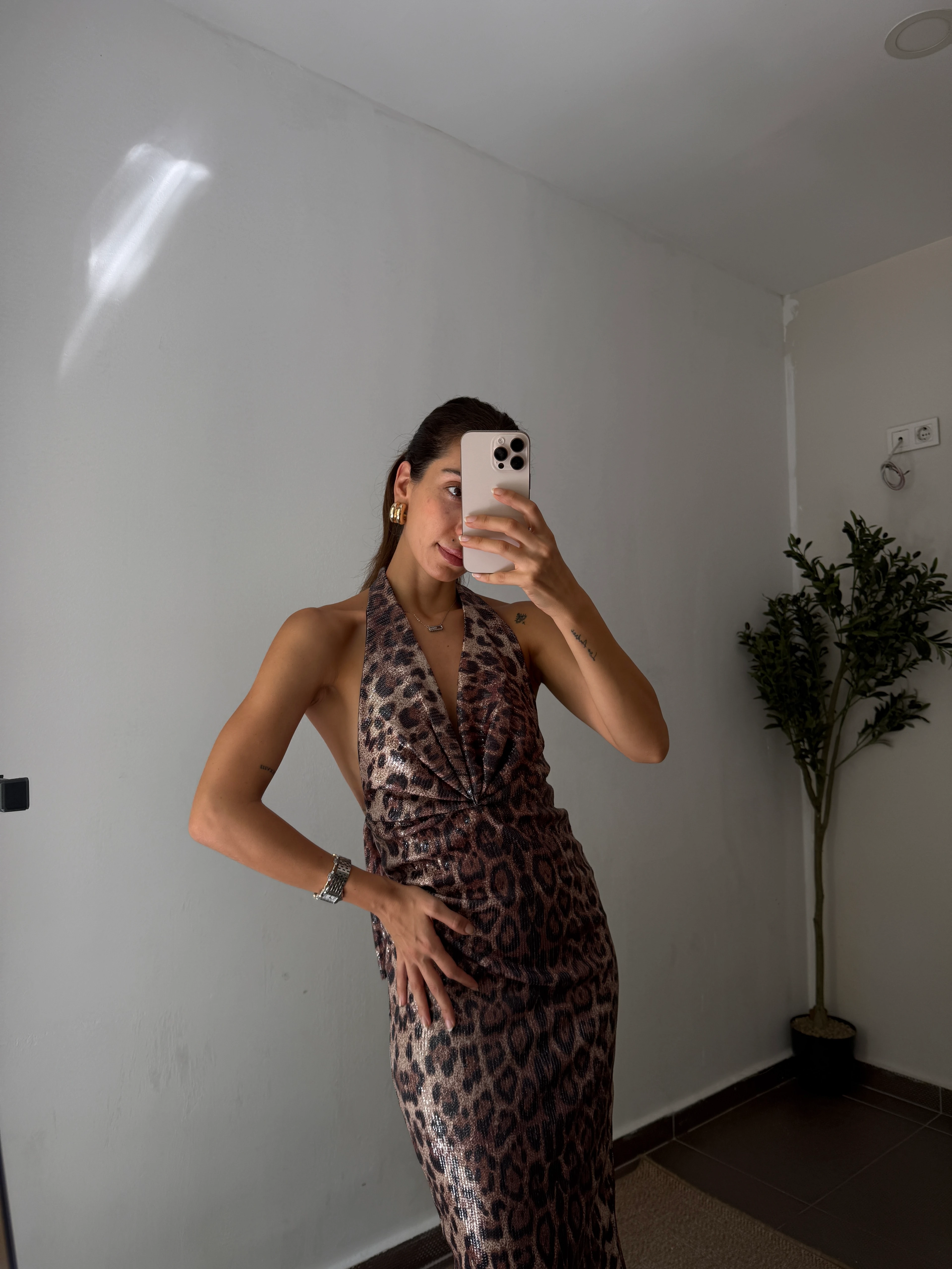 LEOPAR DEKOLTELİ ELBİSE