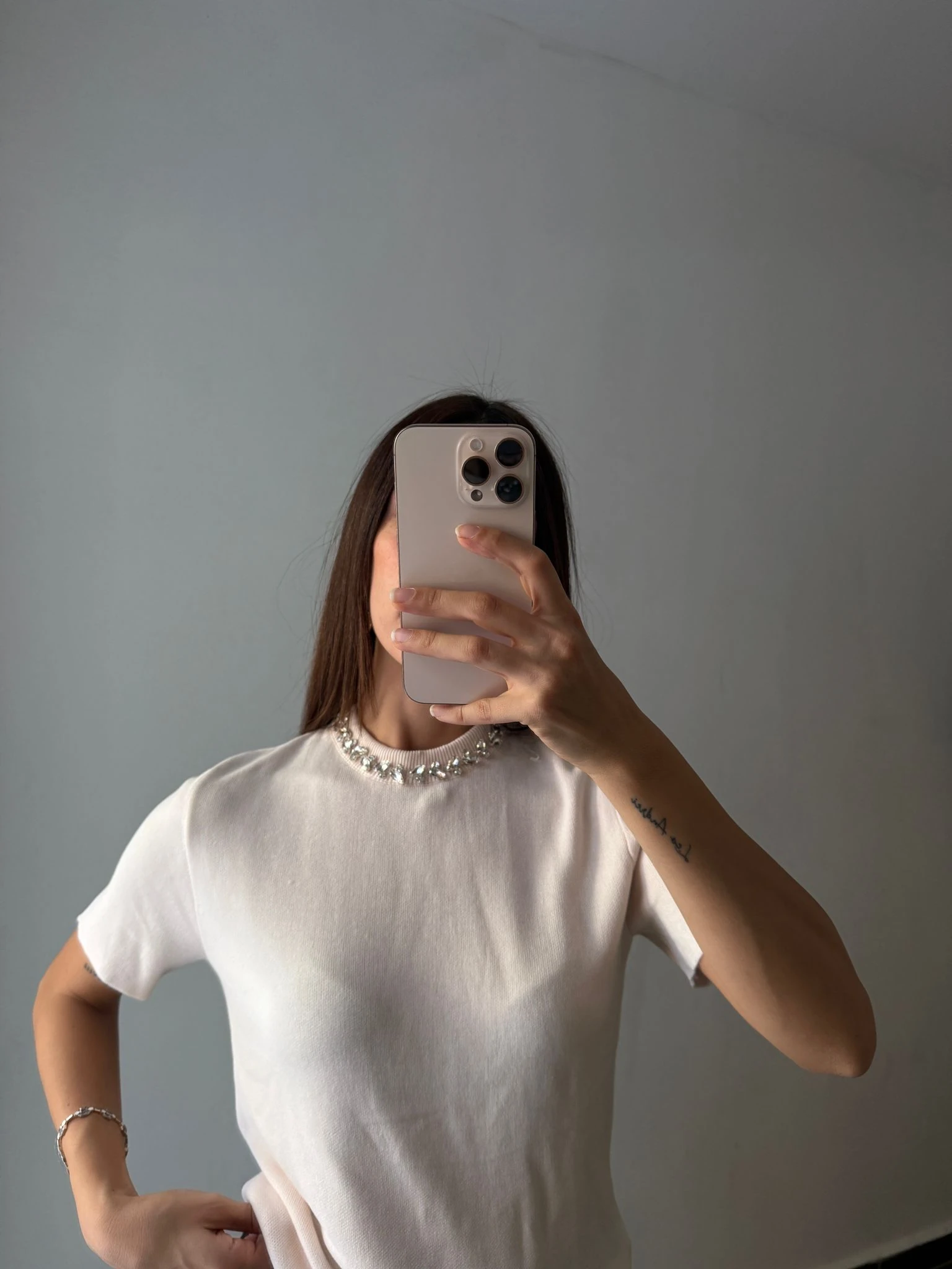 TAŞLI TRİKO BLUZ - Bej