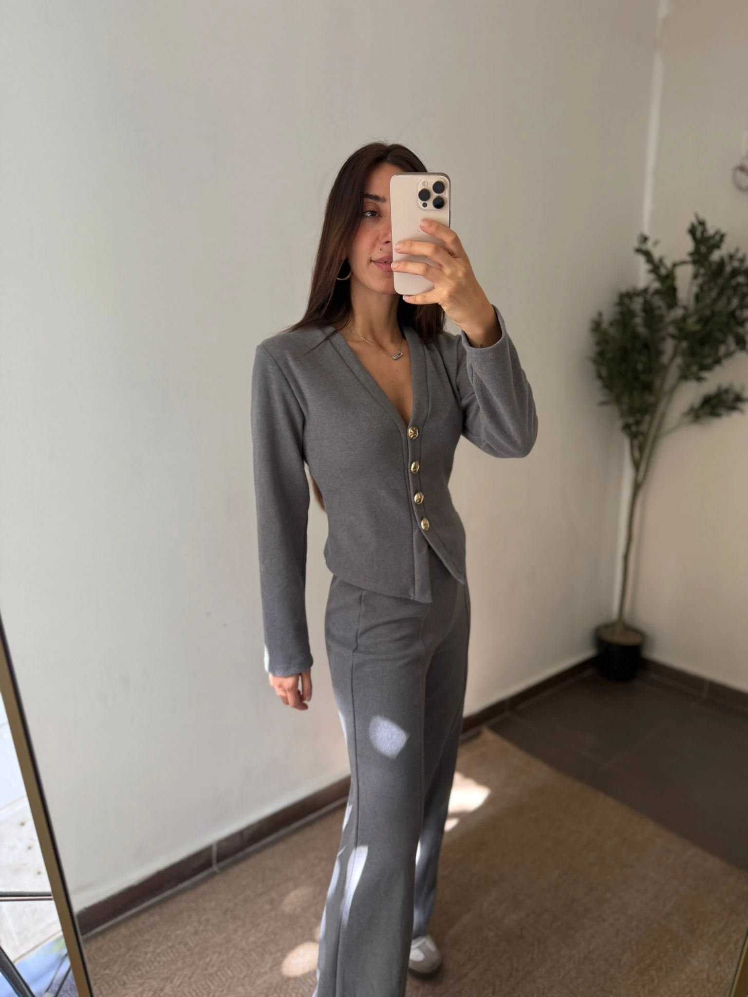 DÜĞMELİ DETAYLI TRİKO TAKIM - Antrasit