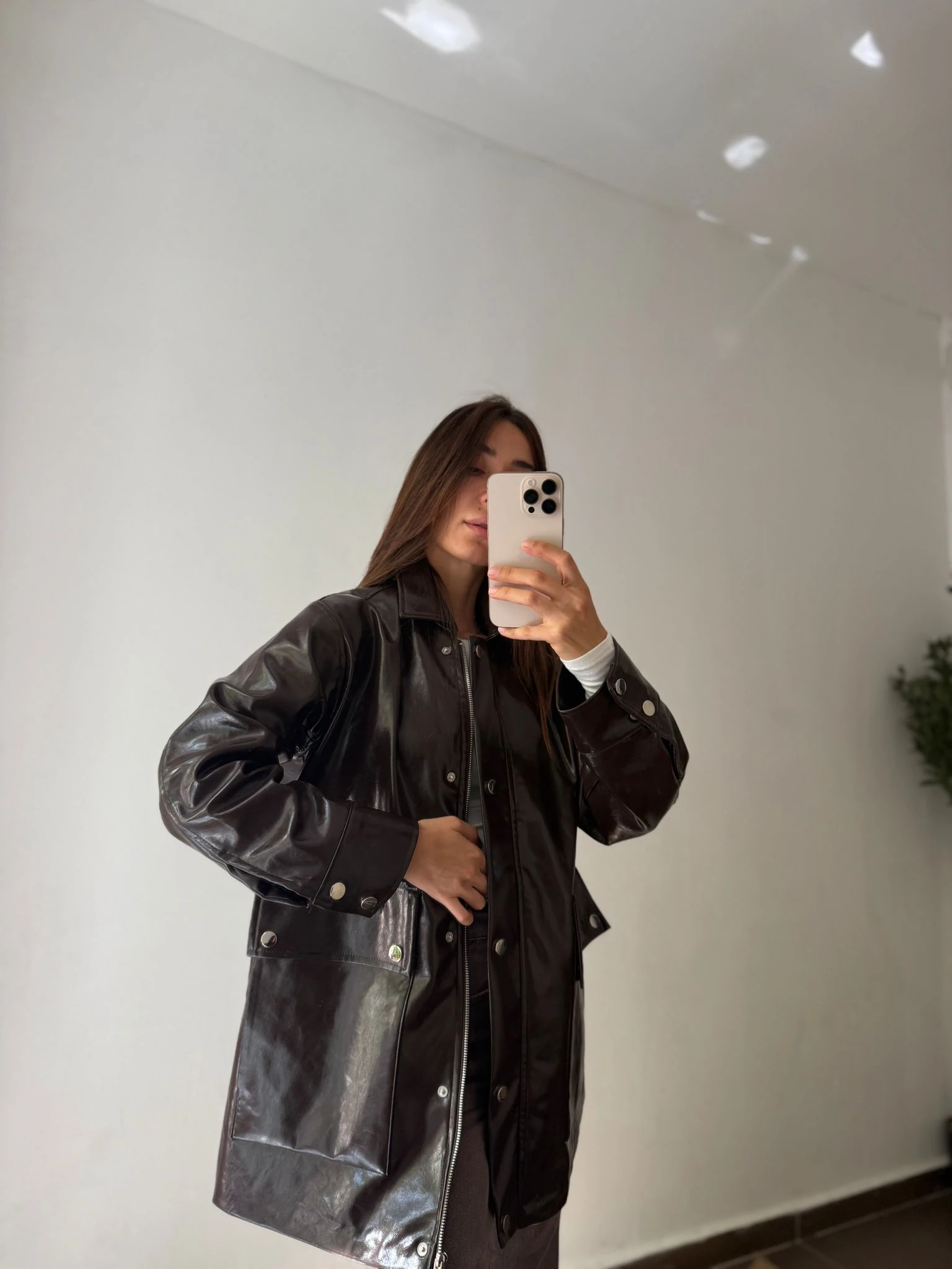 PREMİUM PARLAK DERİ CEKET  - Kahve