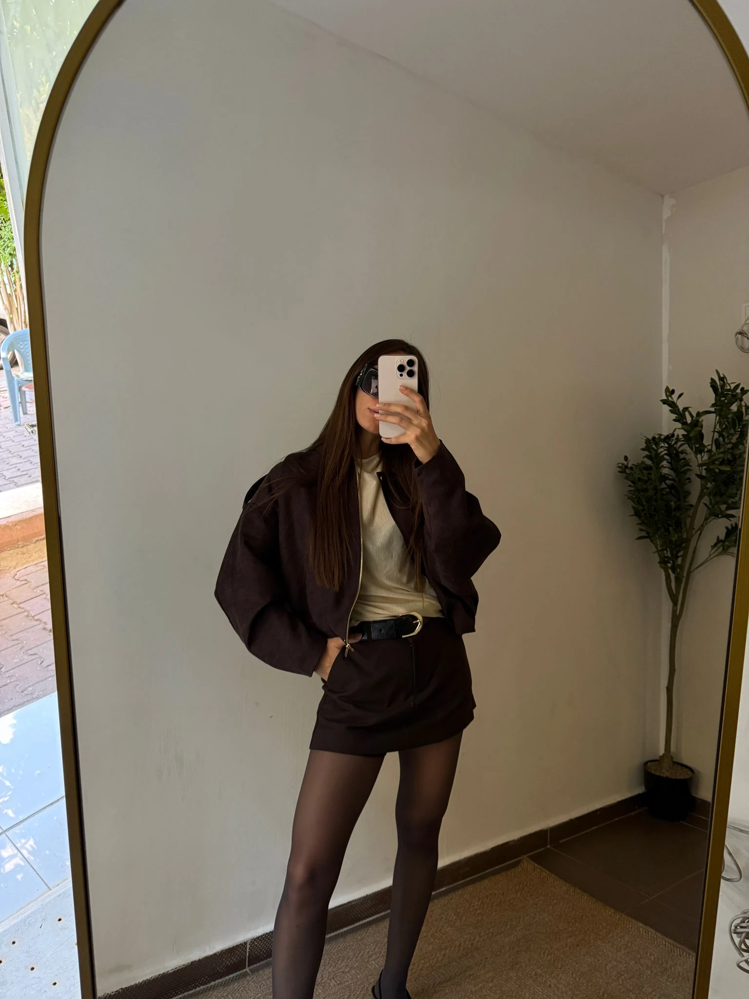 KEMERLİ PREMİUM ŞORT ETEK  - Kahve