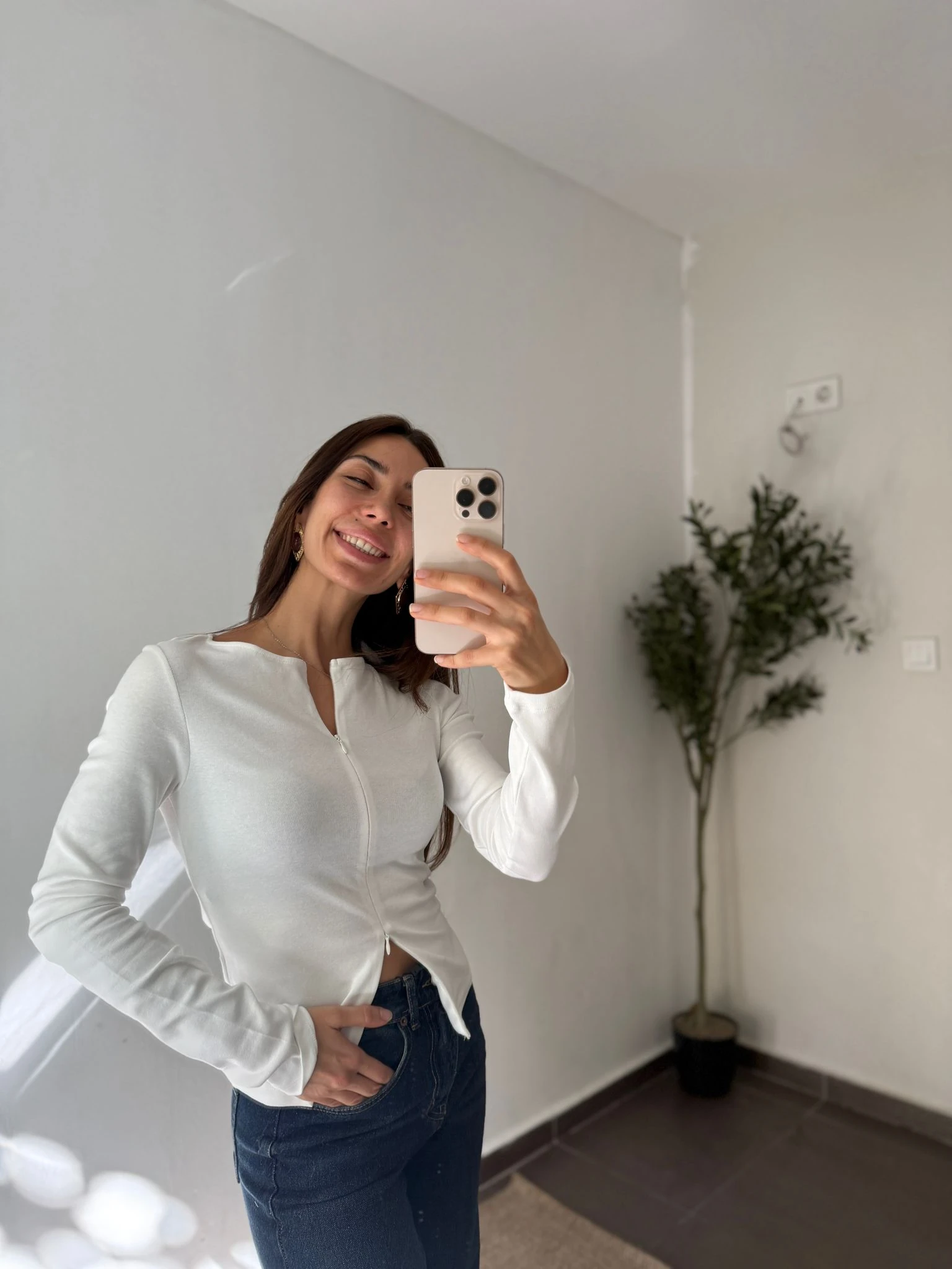 FERMUAR DETAYLI BLUZ - Beyaz