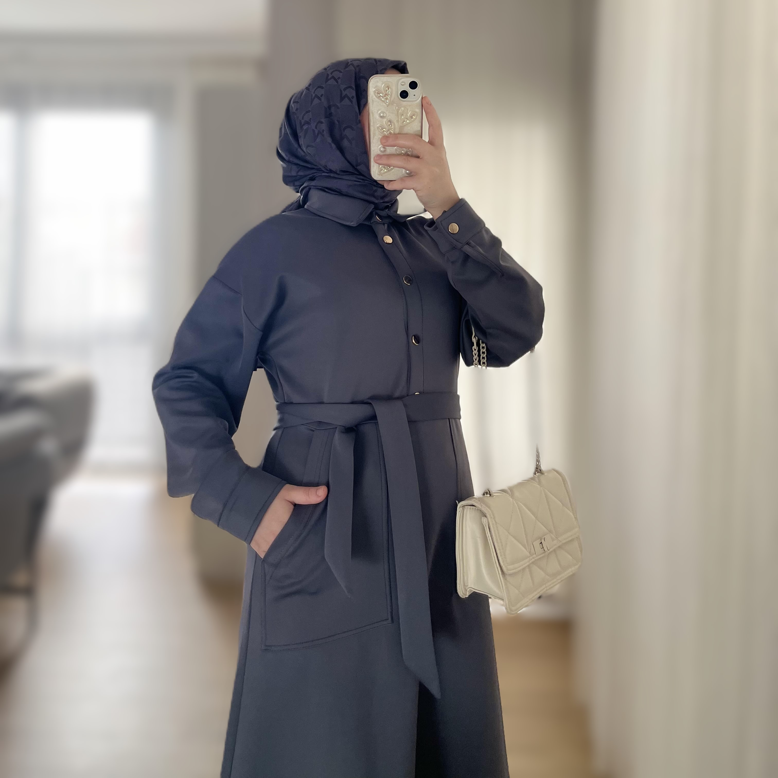 Çıtçıtlı Scuba Elbise-Antrasit