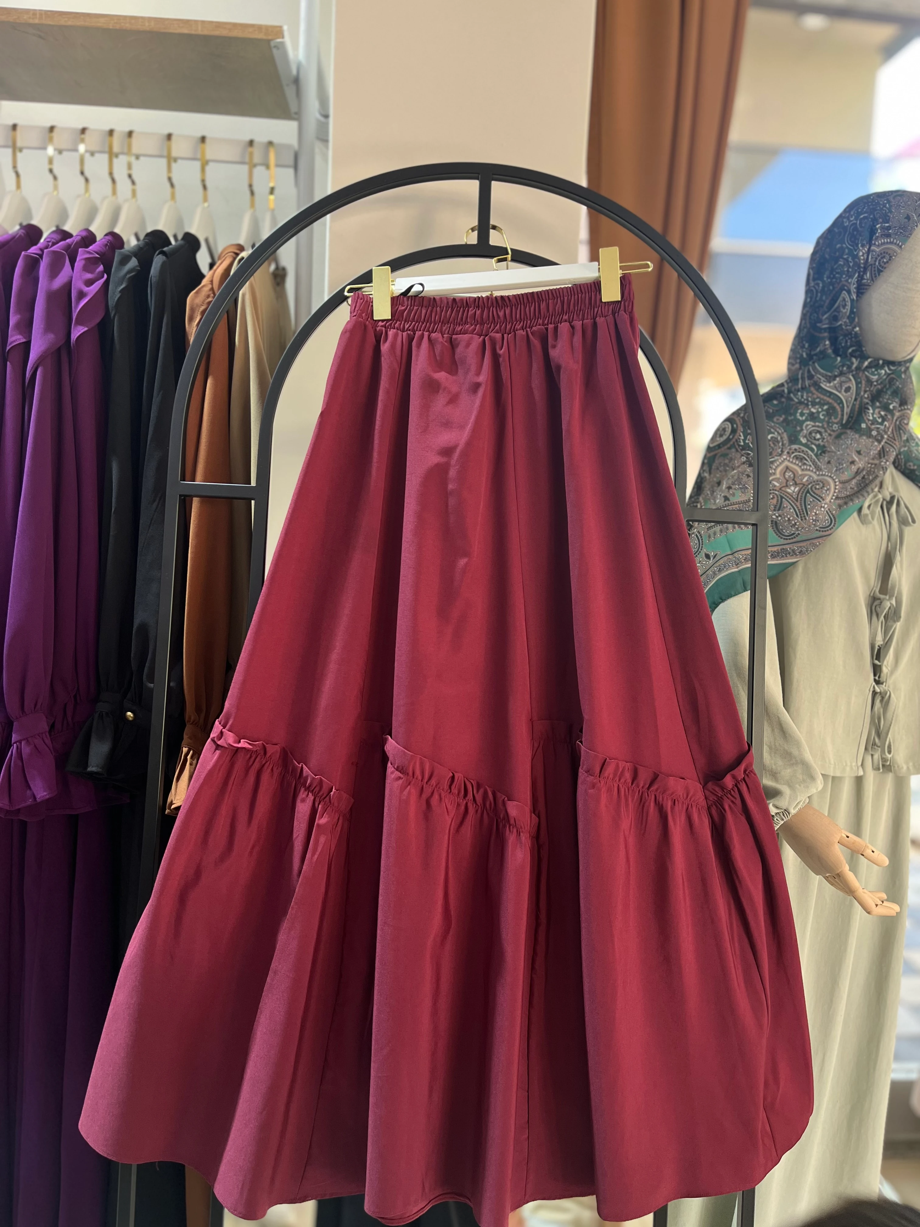 Bohem Katlı Etek - Bordo