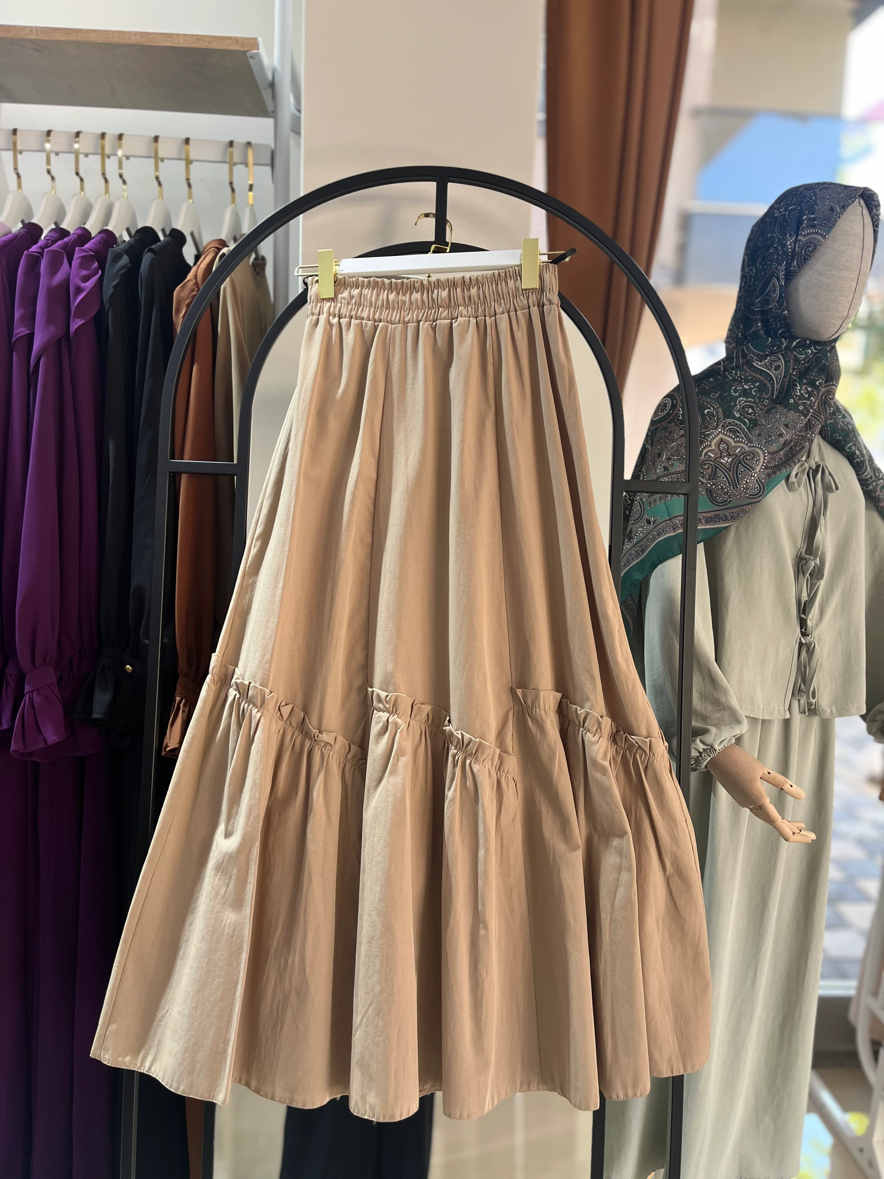 Bohem Katlı Etek - Bej