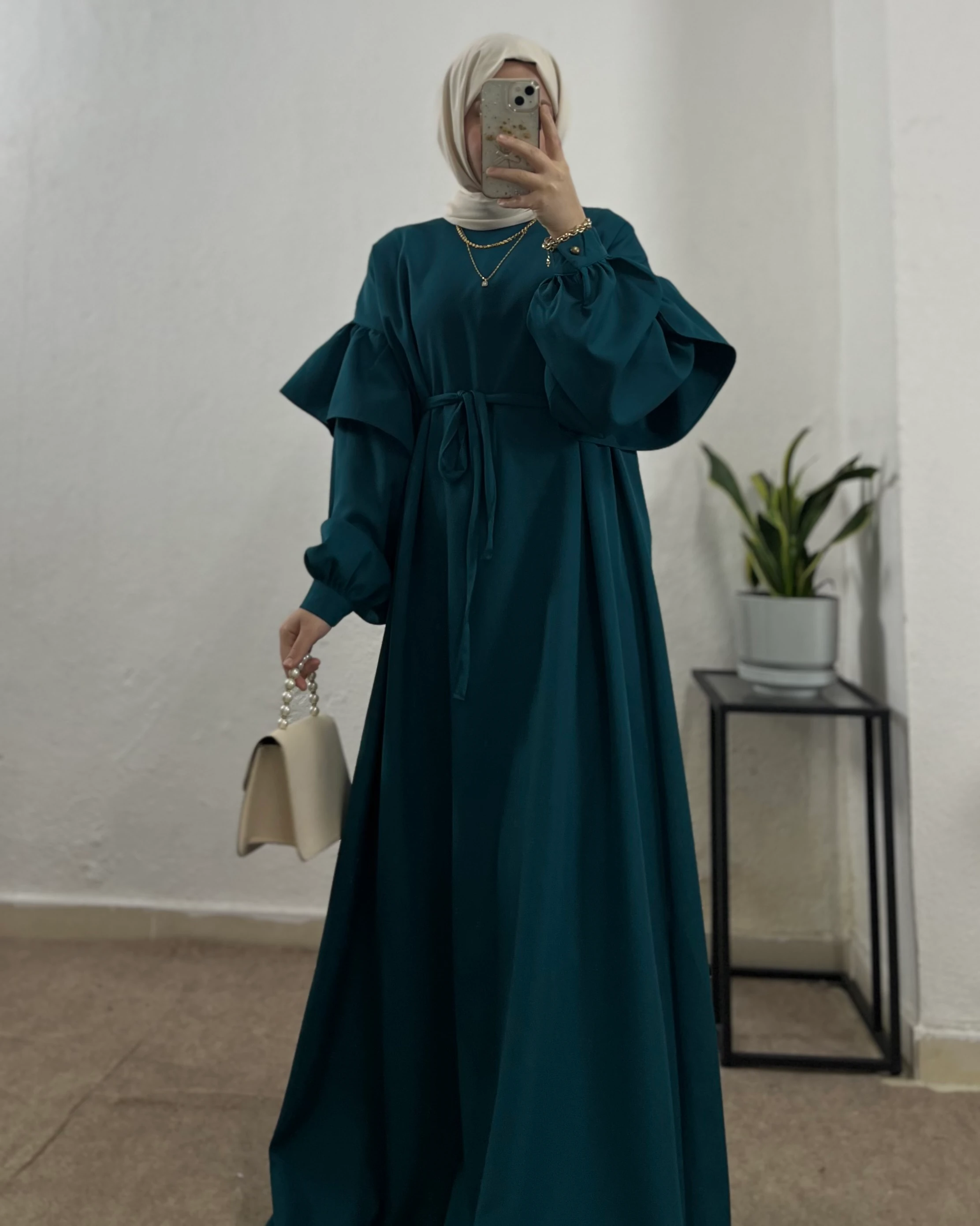 Volan Kol Liva Elbise - Petrol