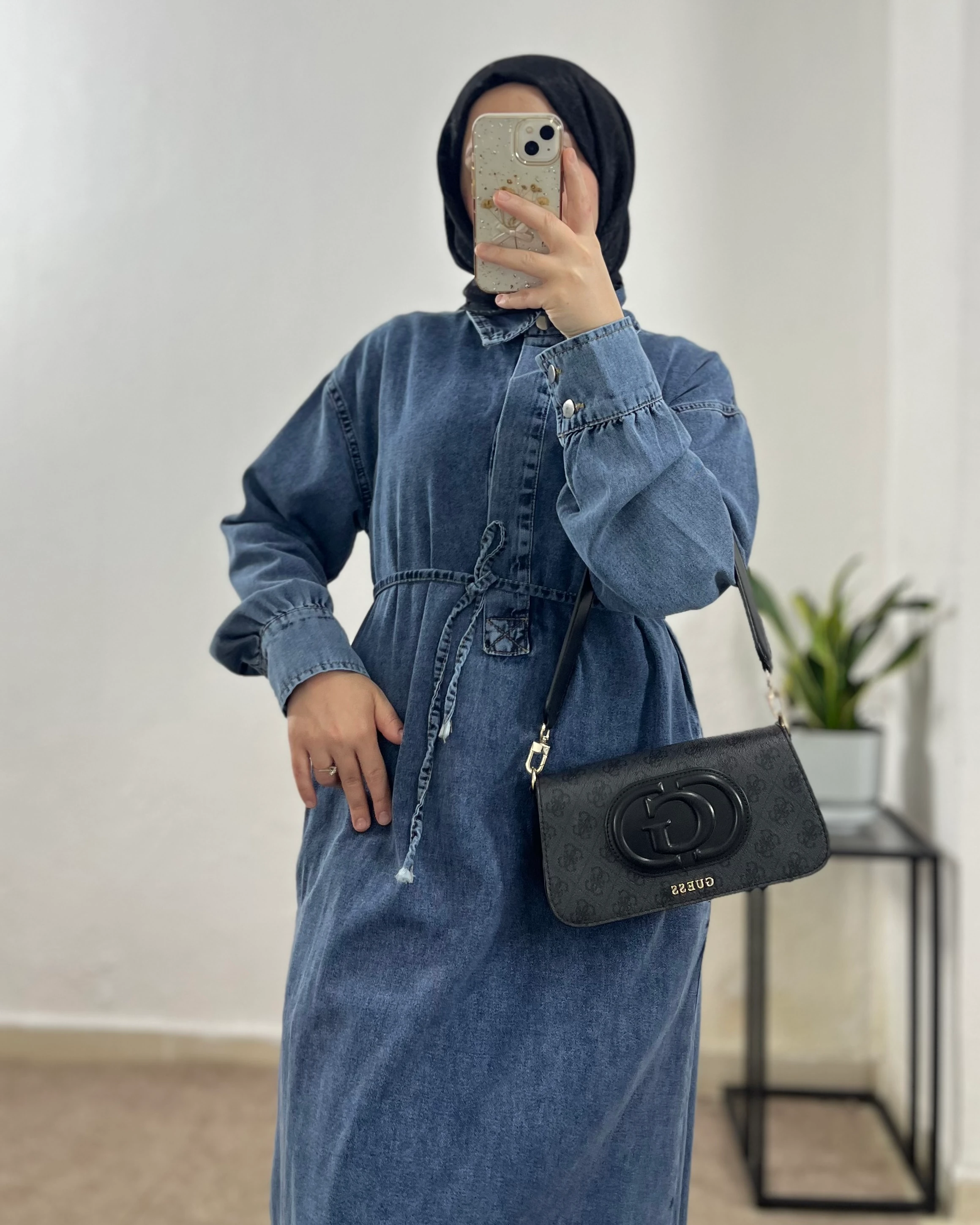 Yarım Düğmeli Kot Elbise