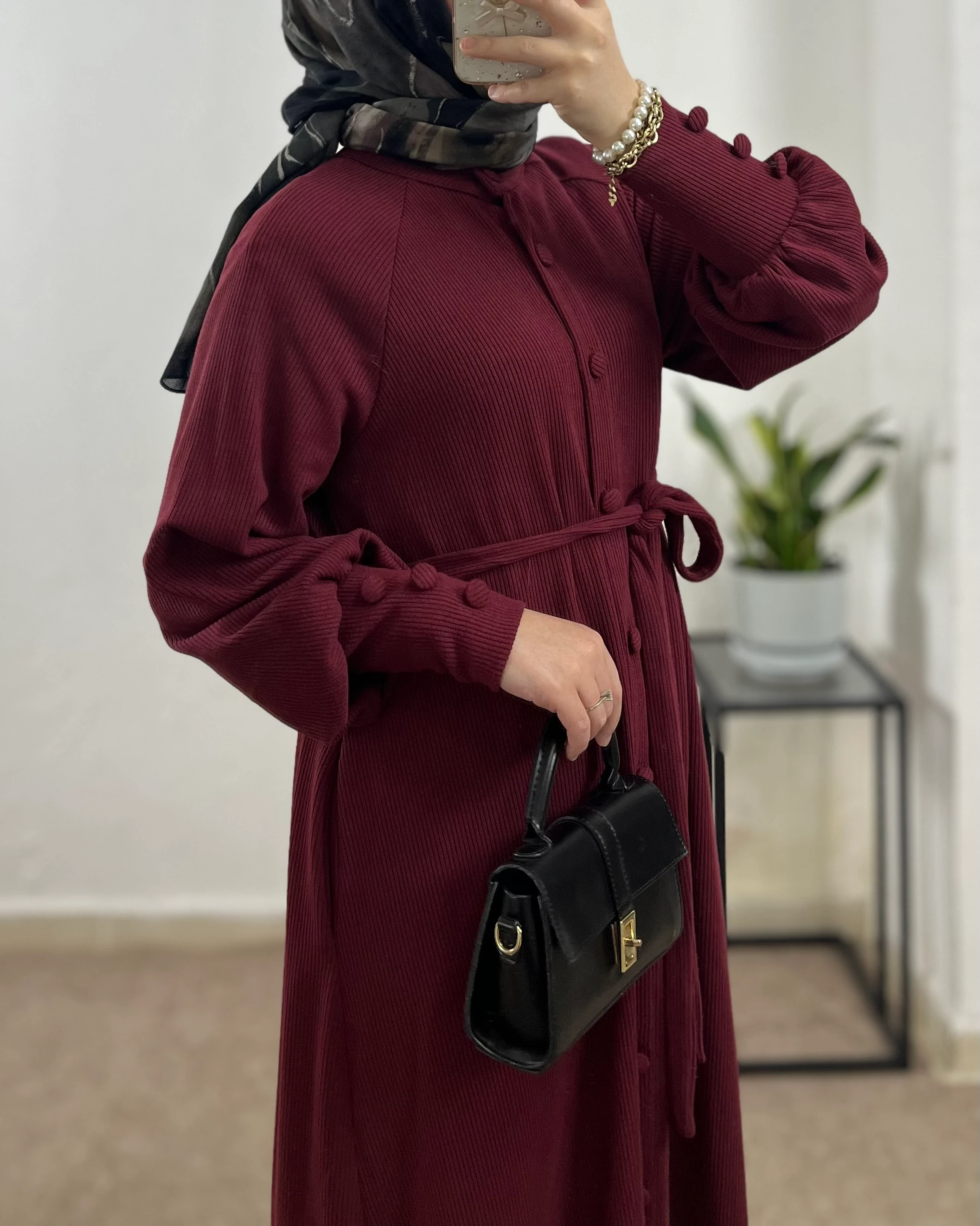 Kaplama Düğmeli İthal Örme Elbise