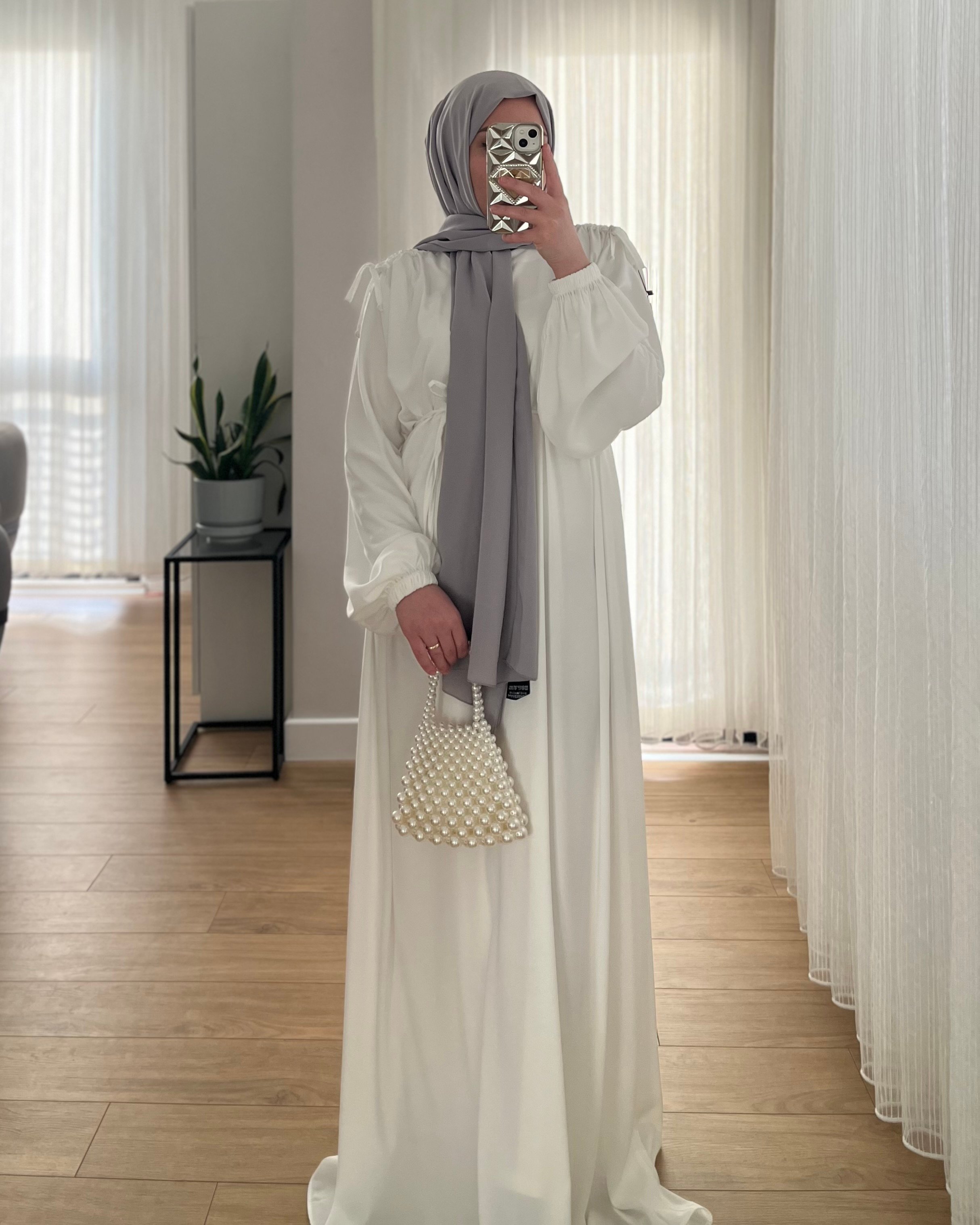 Beyaz Umre/Nikah Elbisesi - Omuz büzgülü