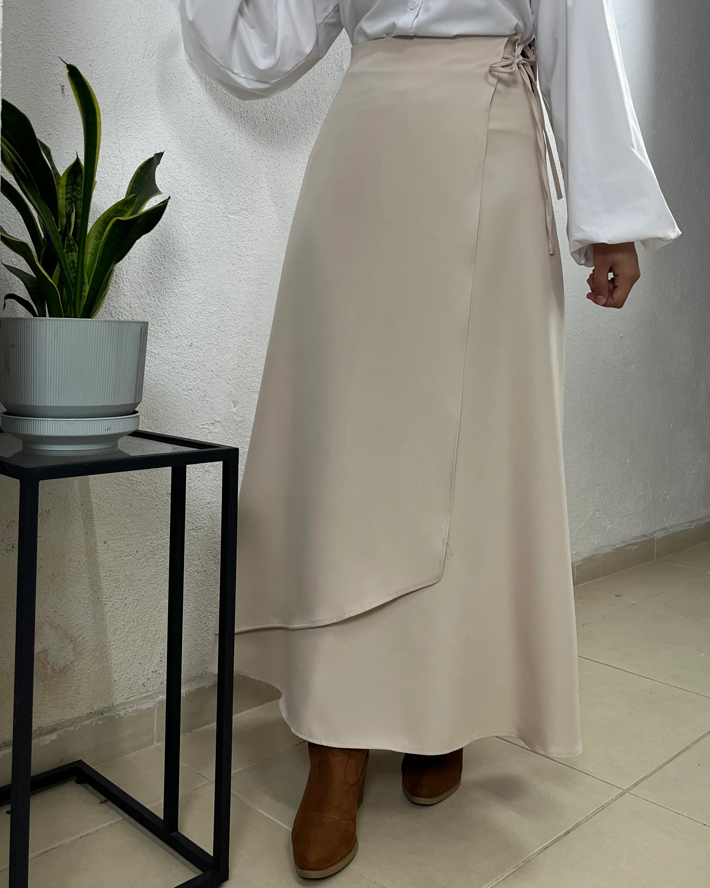 Anveloplu Etek - Ekru