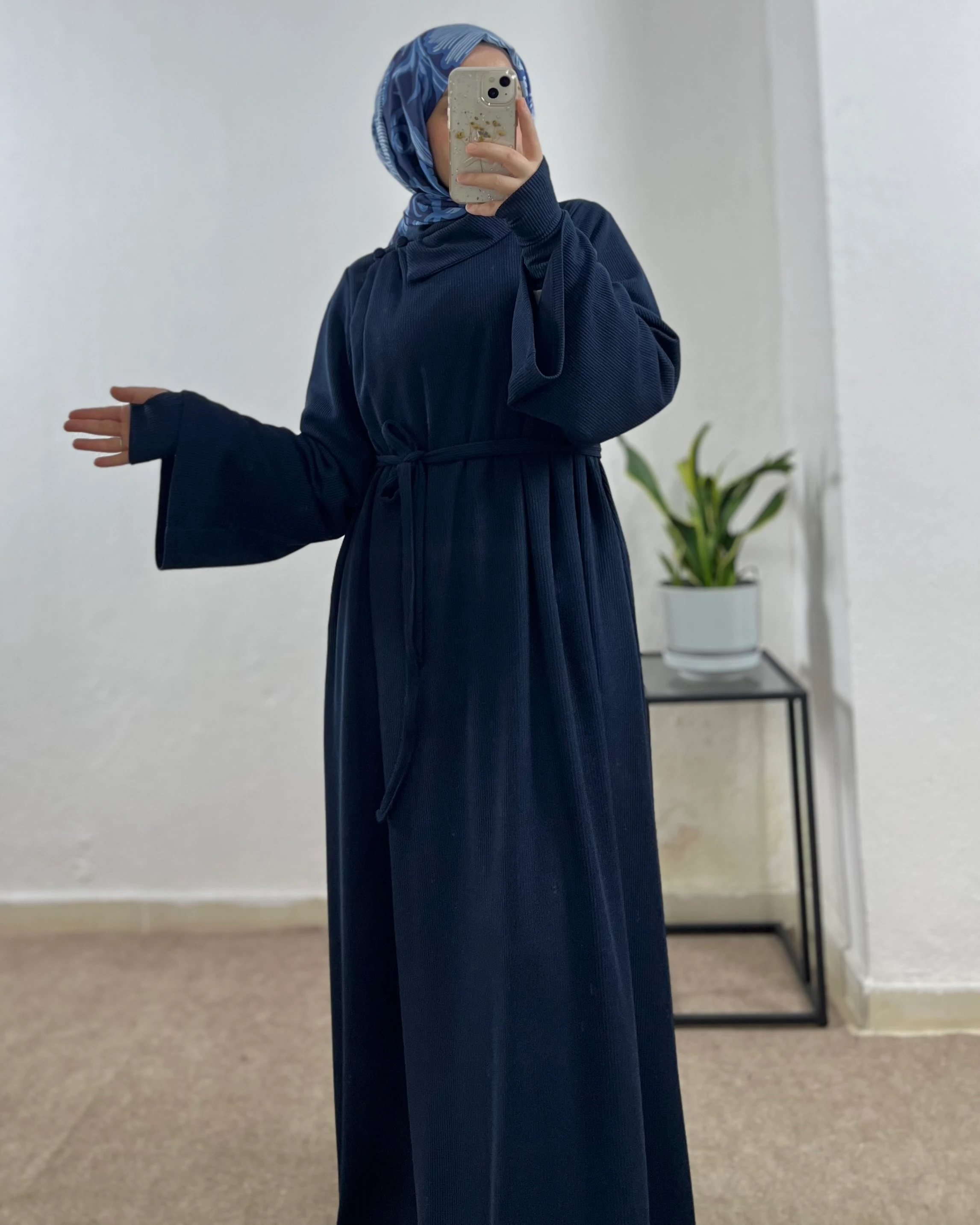 Anvelop Kışlık Elbise (Kolluk Hediyeli) - lacivert