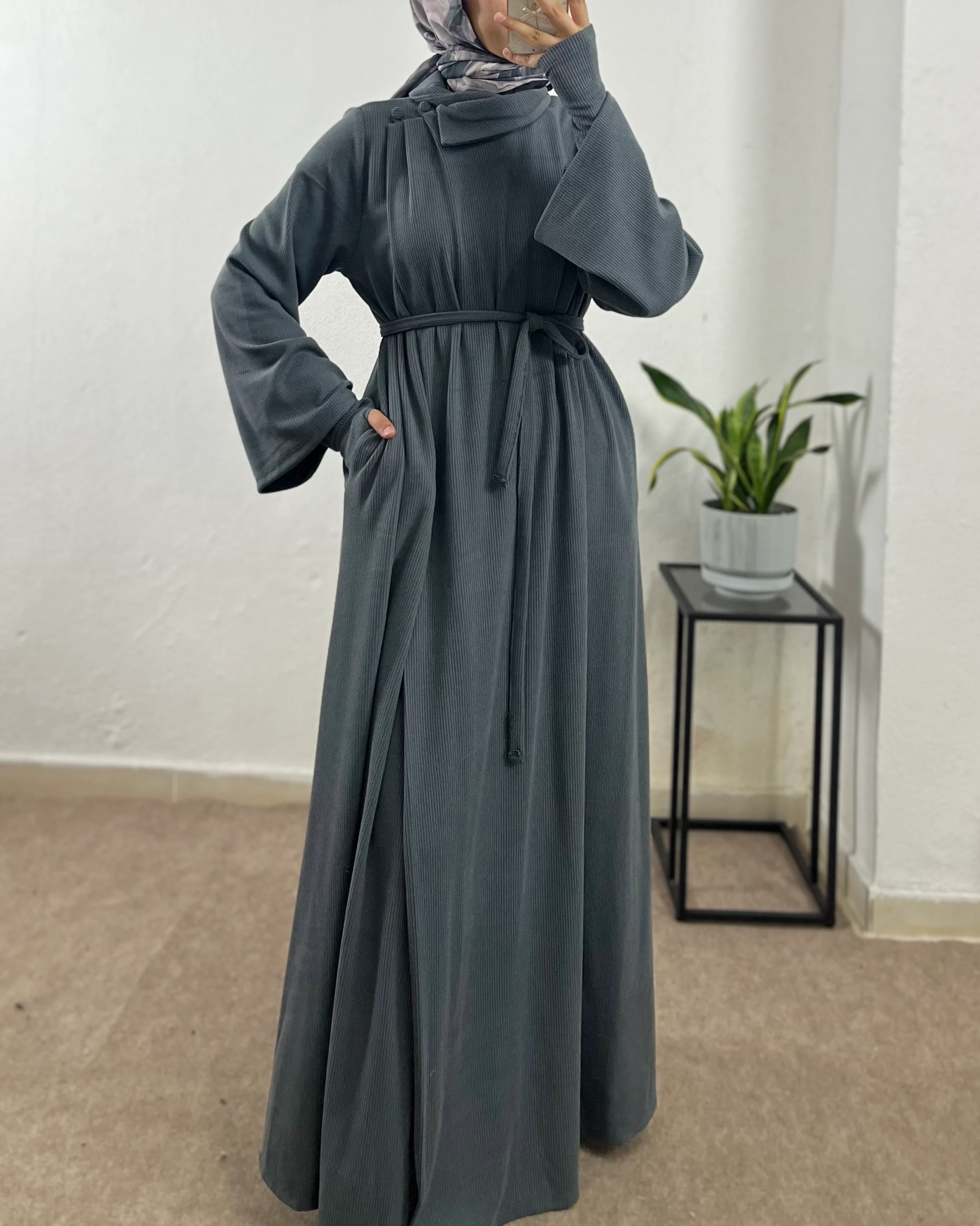 Anvelop Kışlık Elbise (Kolluk Hediyeli) - Antrasit