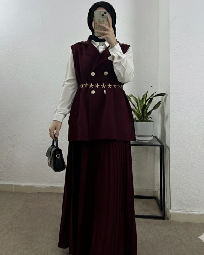 Yelek& Etekli Triko Takım+ (Kemer Hediyeli)