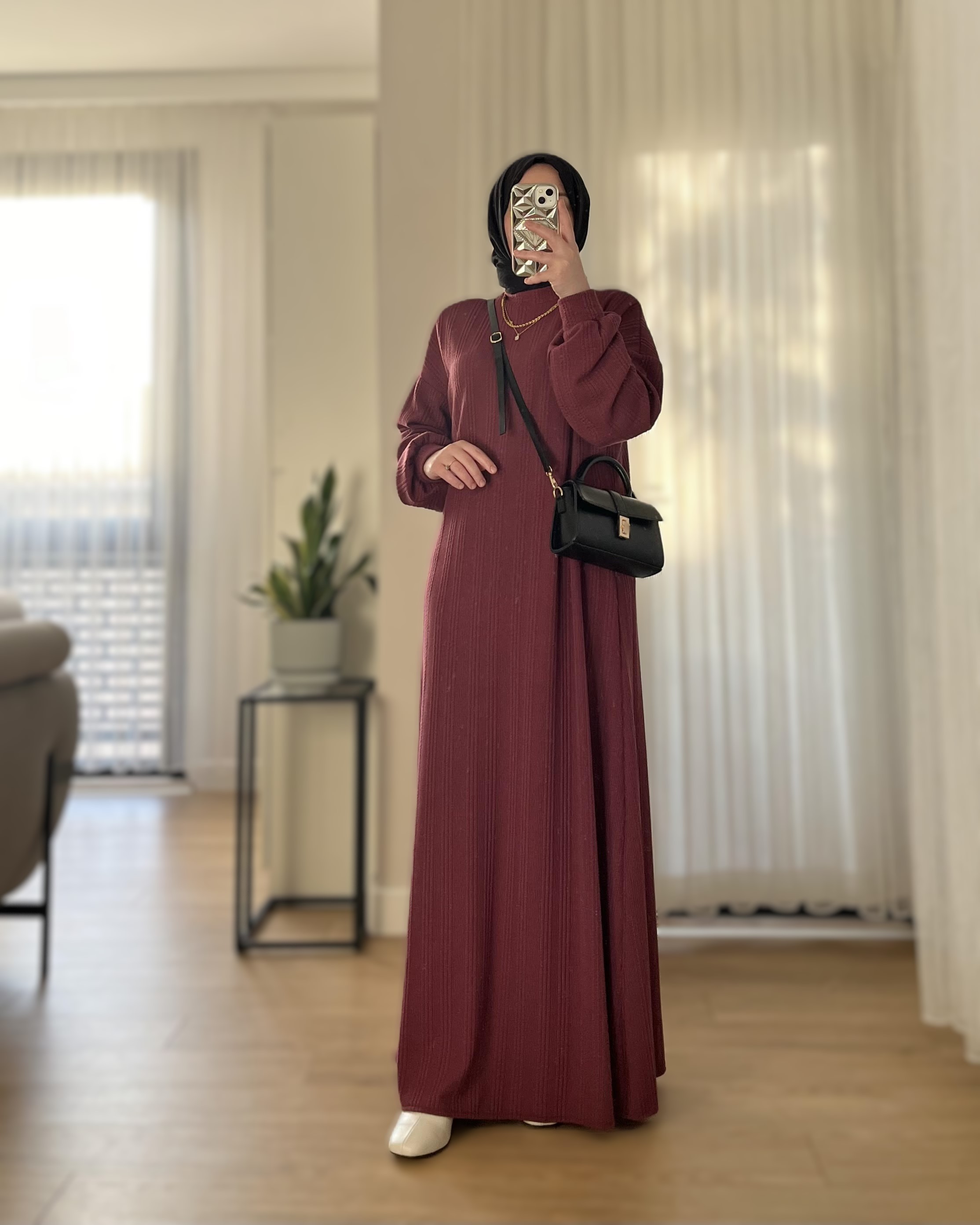 Asya Örme Elbise-Mürdüm (Kemer Hediyeli)