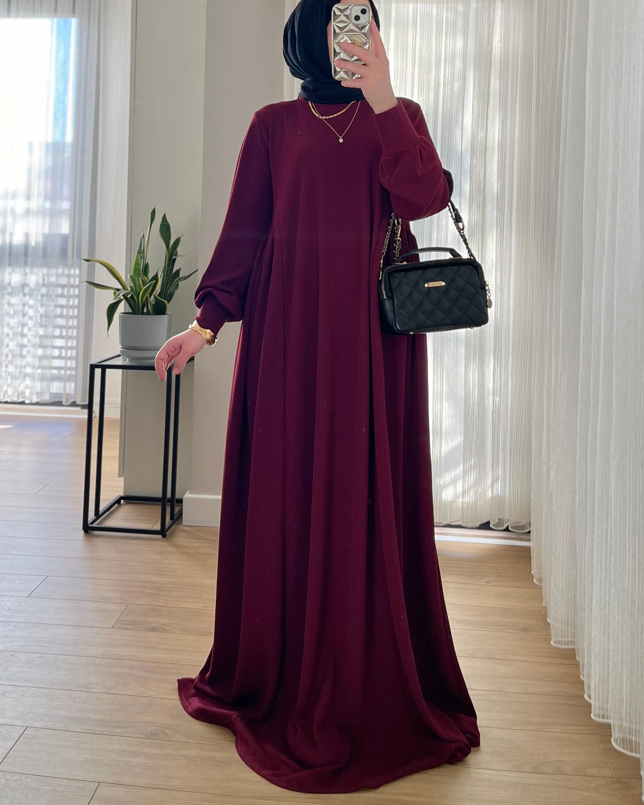 Büzgü Detaylı Örme Elbise