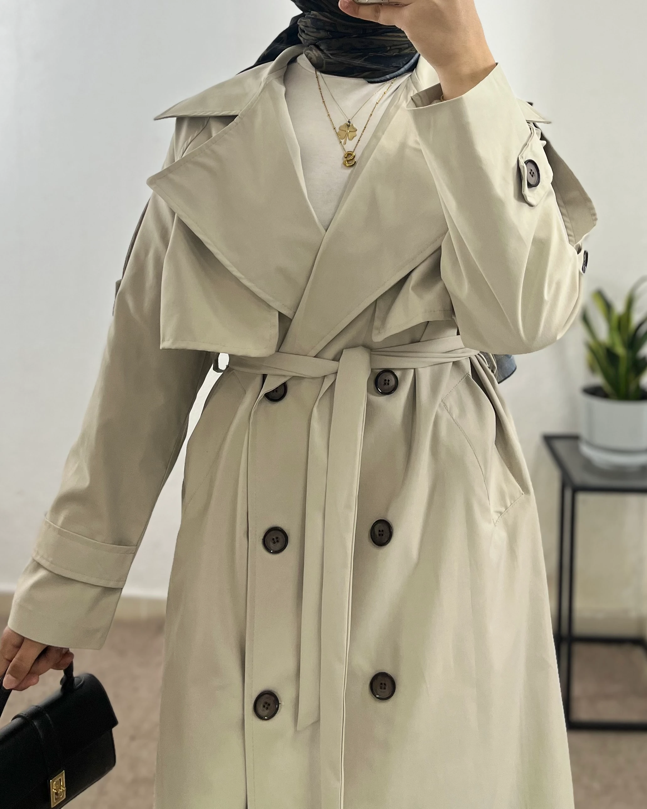 Astarlı Uzun Klasik Trençkot  - Taş