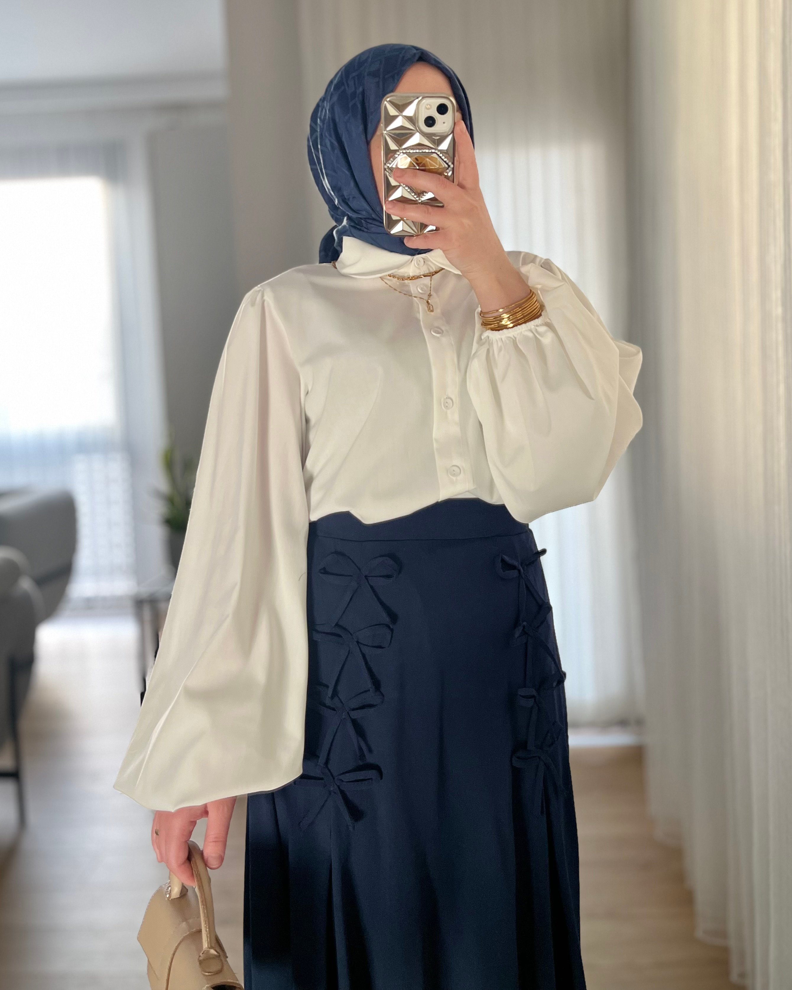 Fiyonk Detaylı Etek - lacivert